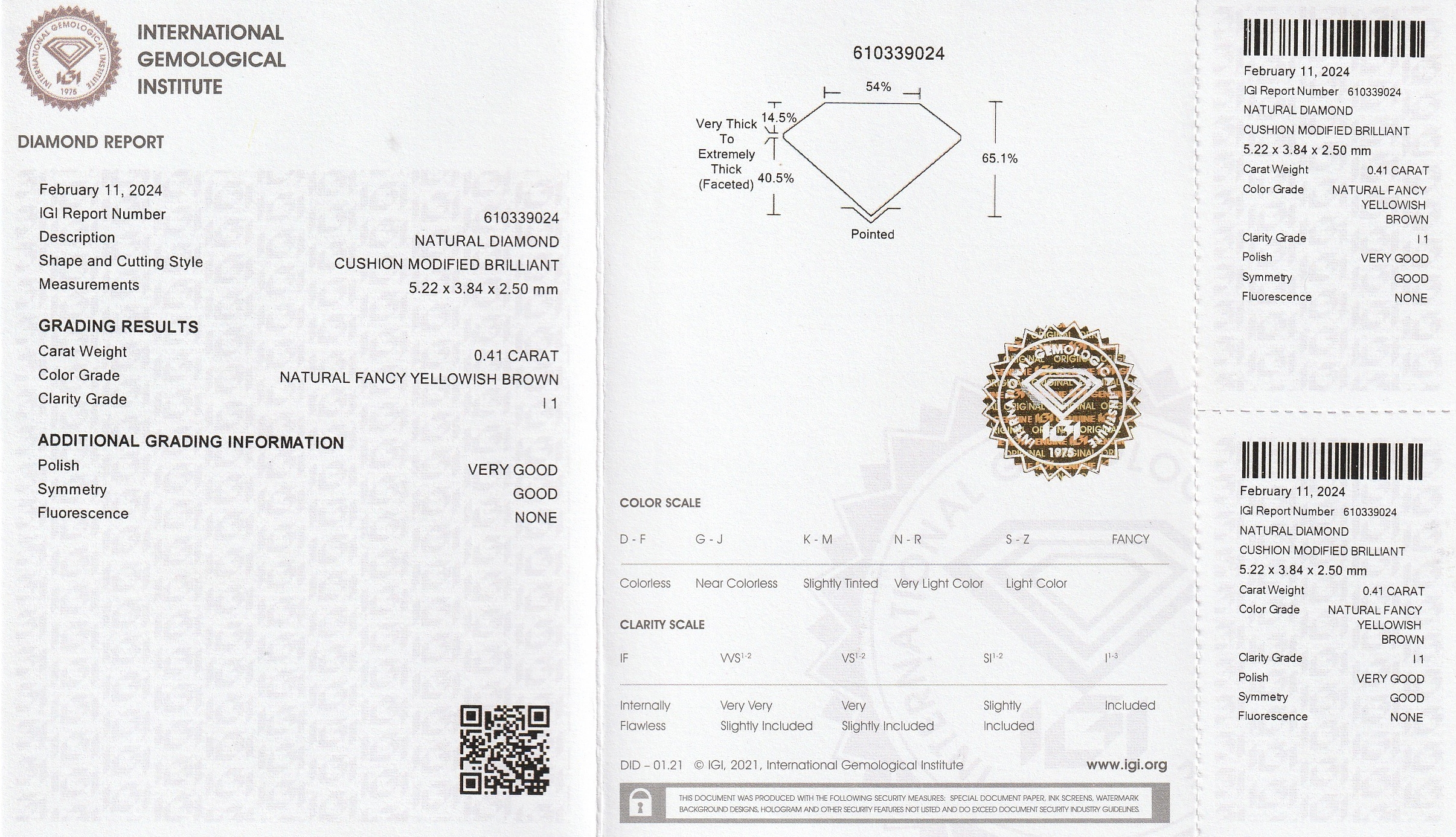 Detail a: Loser Diamant 0.41 ct Gelb-Braun/p1, oval, mit IGI-Expertise, verschweißt