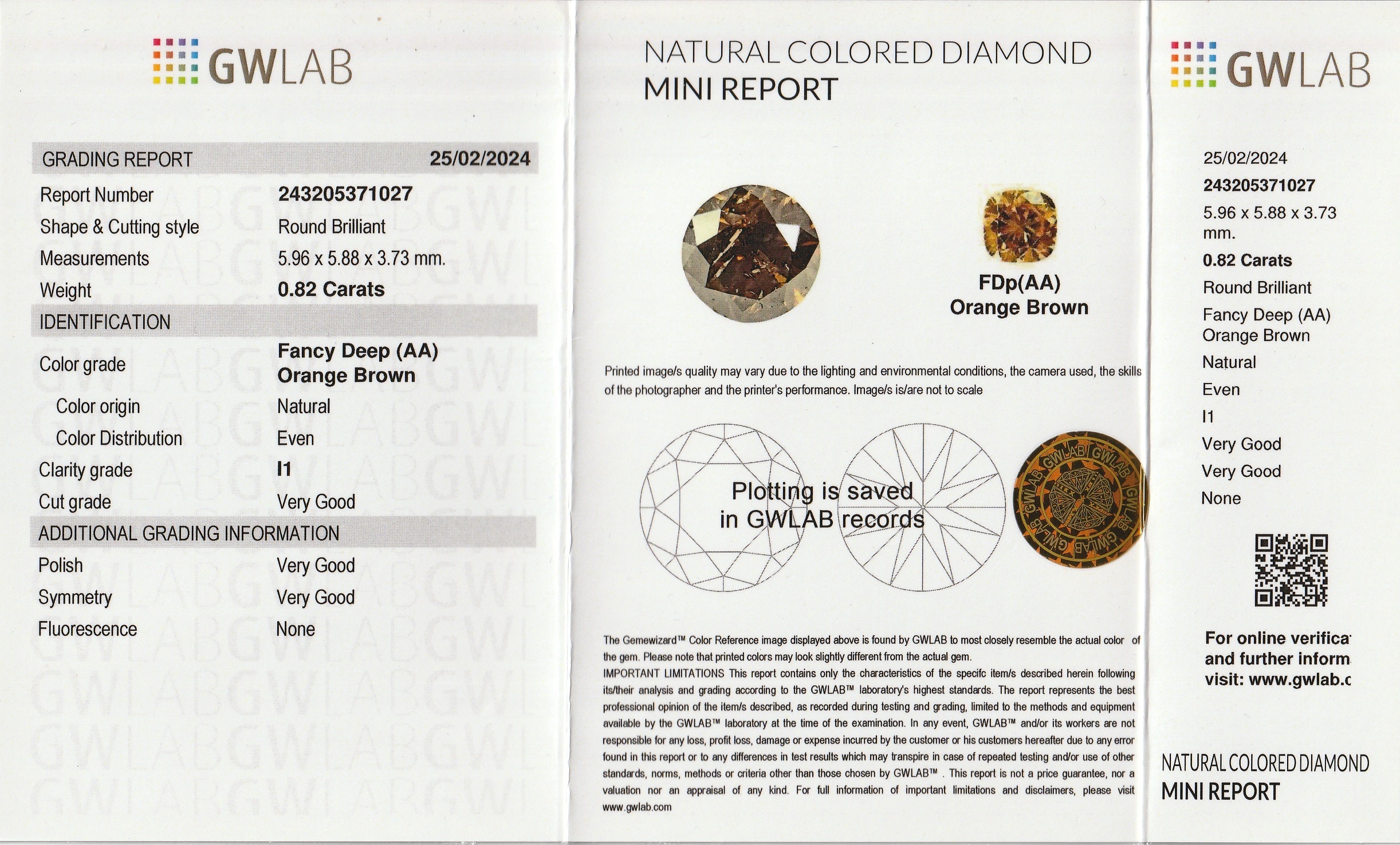 Detail a: Loser Brillant 0.82 ct fancy deep Orange/ Brown p1, mit GWLAB Expertise, verschweißt