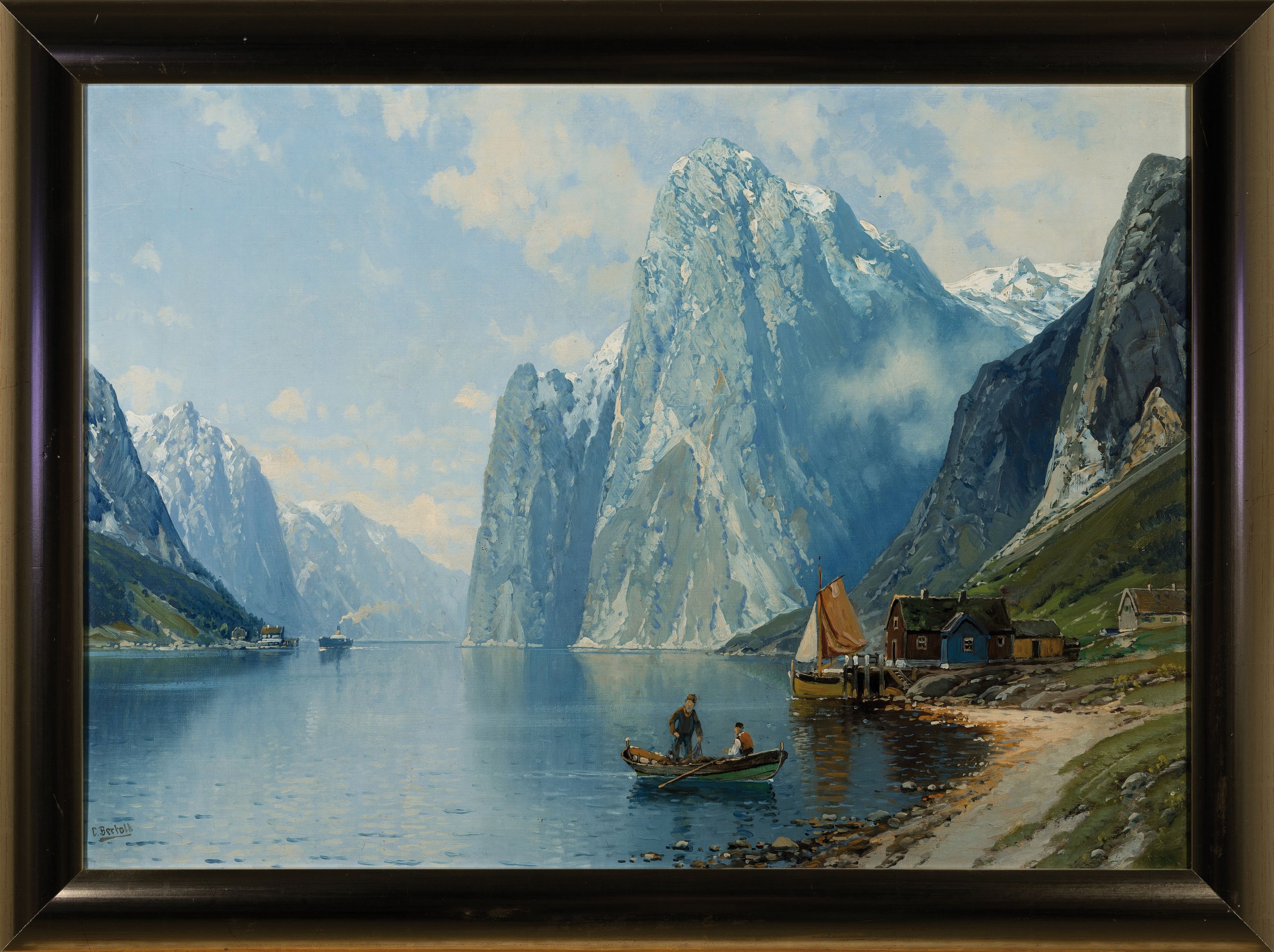 Detail k: Carl Bertold, geb. 1870, Norwegische Fjordlandschaft, Öl/Lwd, links unten signiert, ca. 50x70cm, R. ca. 59x79cm