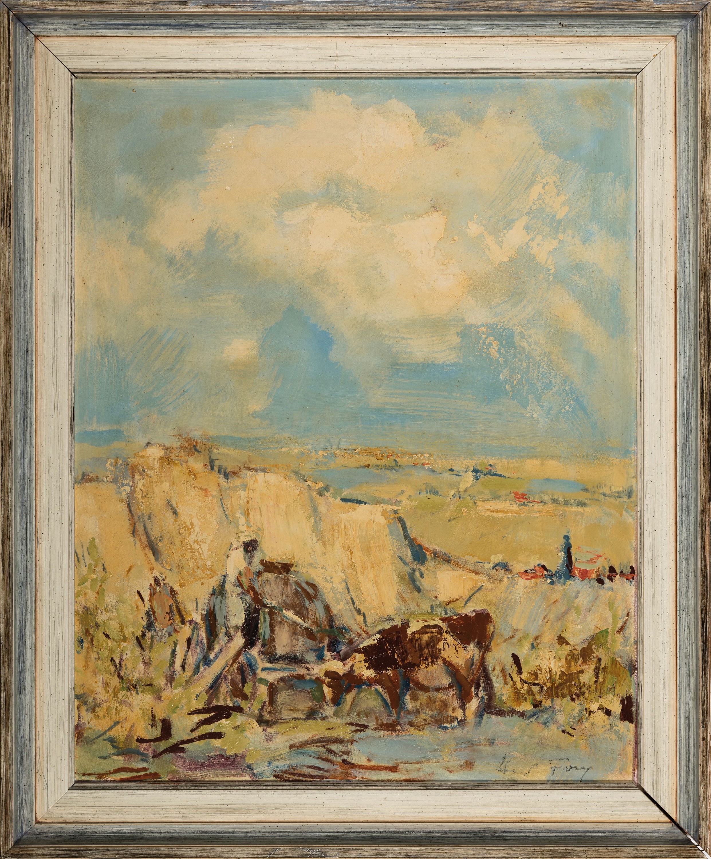 Detail k: Hanns Fay, 1888 Frankenthal-1957 Neustadt/ Wstr., pfälzer Landschaft bei der Weinlese, Öl/Platte, re. u. sign., ca. 59x47cm, R. ca. 68x56cm