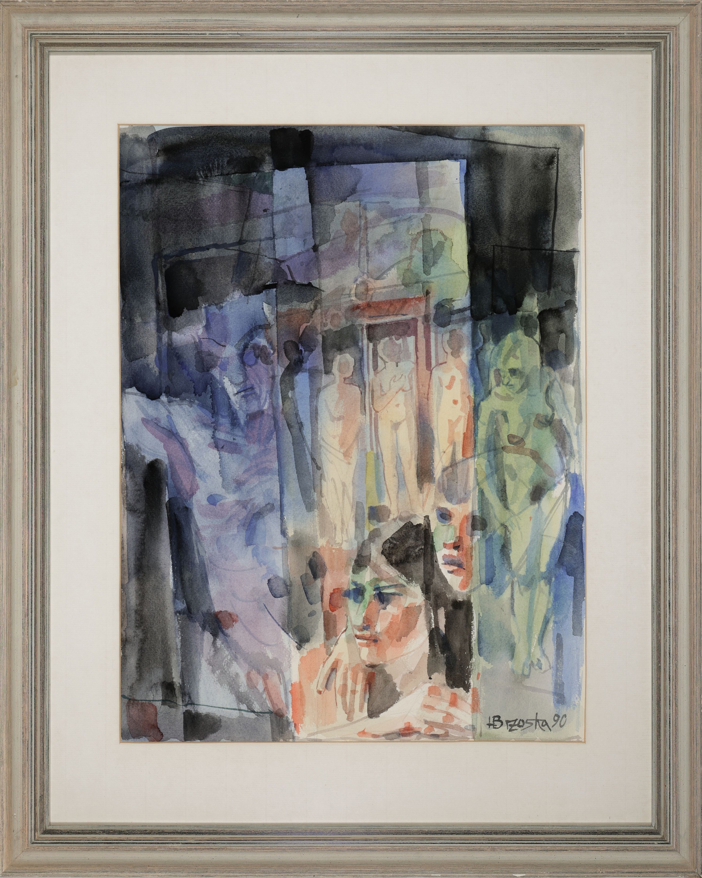Detail k: Heinz Brzoska, 1942 Kattowitz-2015 Ludwigshafen, 2 Aquarelle, traumhafte Kompositionen mit menschlichen Gesichtern und Körpern, beide signiert und ...