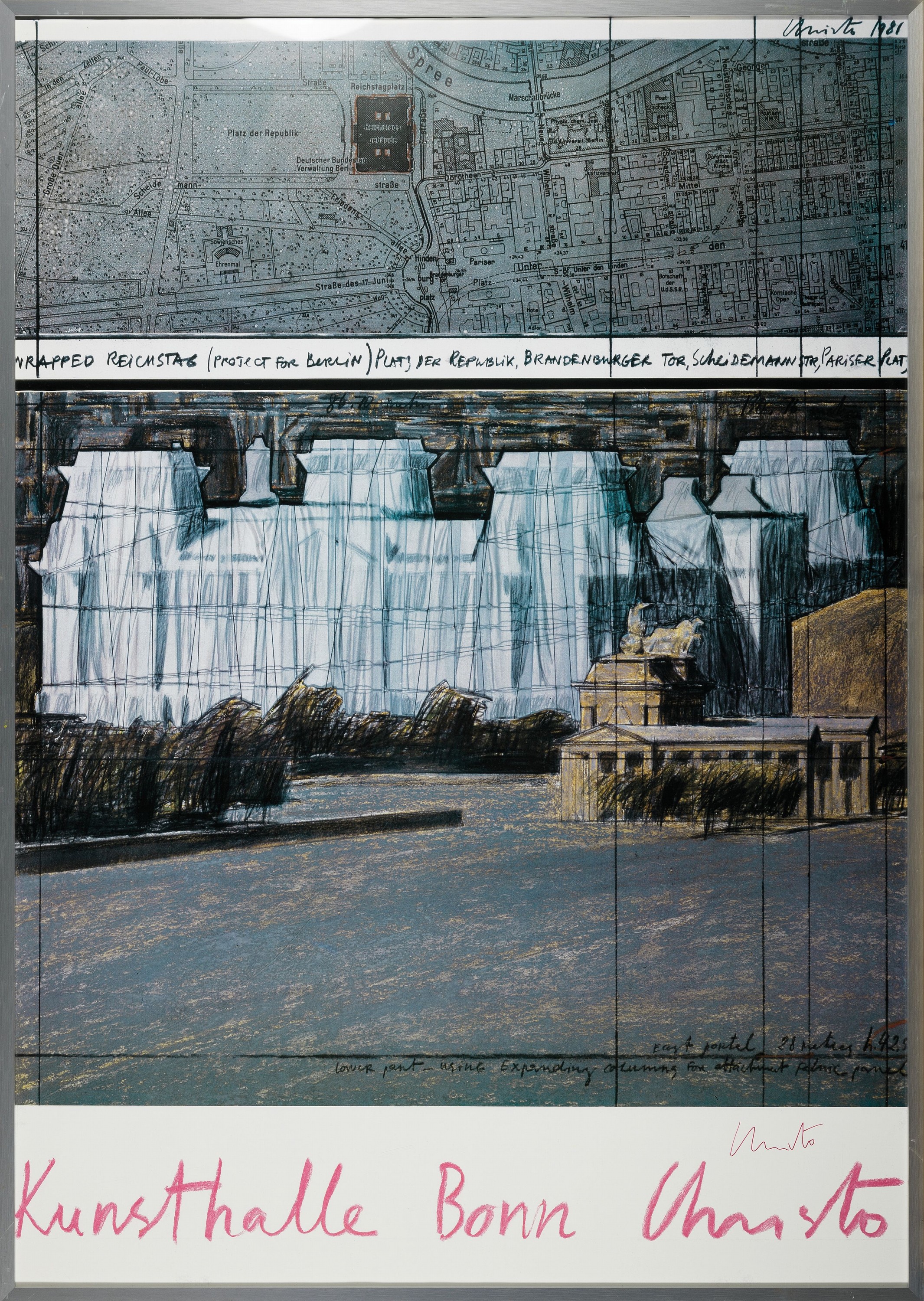 Detail k: Christo und Jeanne-Claude wrapped Reichstag, Farboffset, handsign., Plakat zur Ausst. Kunsthalle Bonn 1983, ca. 85.5x60cm