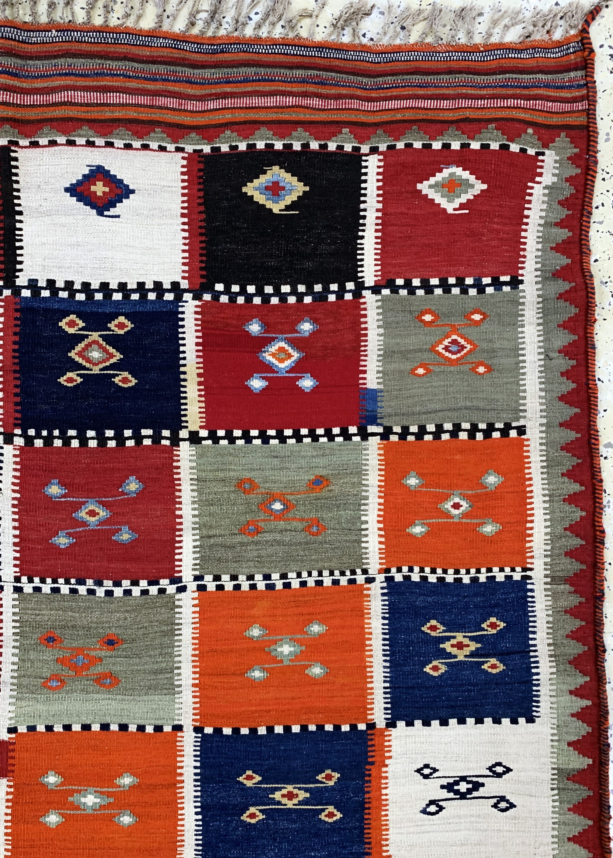 Detail d: Ghaschgai Kelim antik, Persien, um 1900, Wolle auf Wolle, ca. 265 x 178 cm, EHZ: 2
