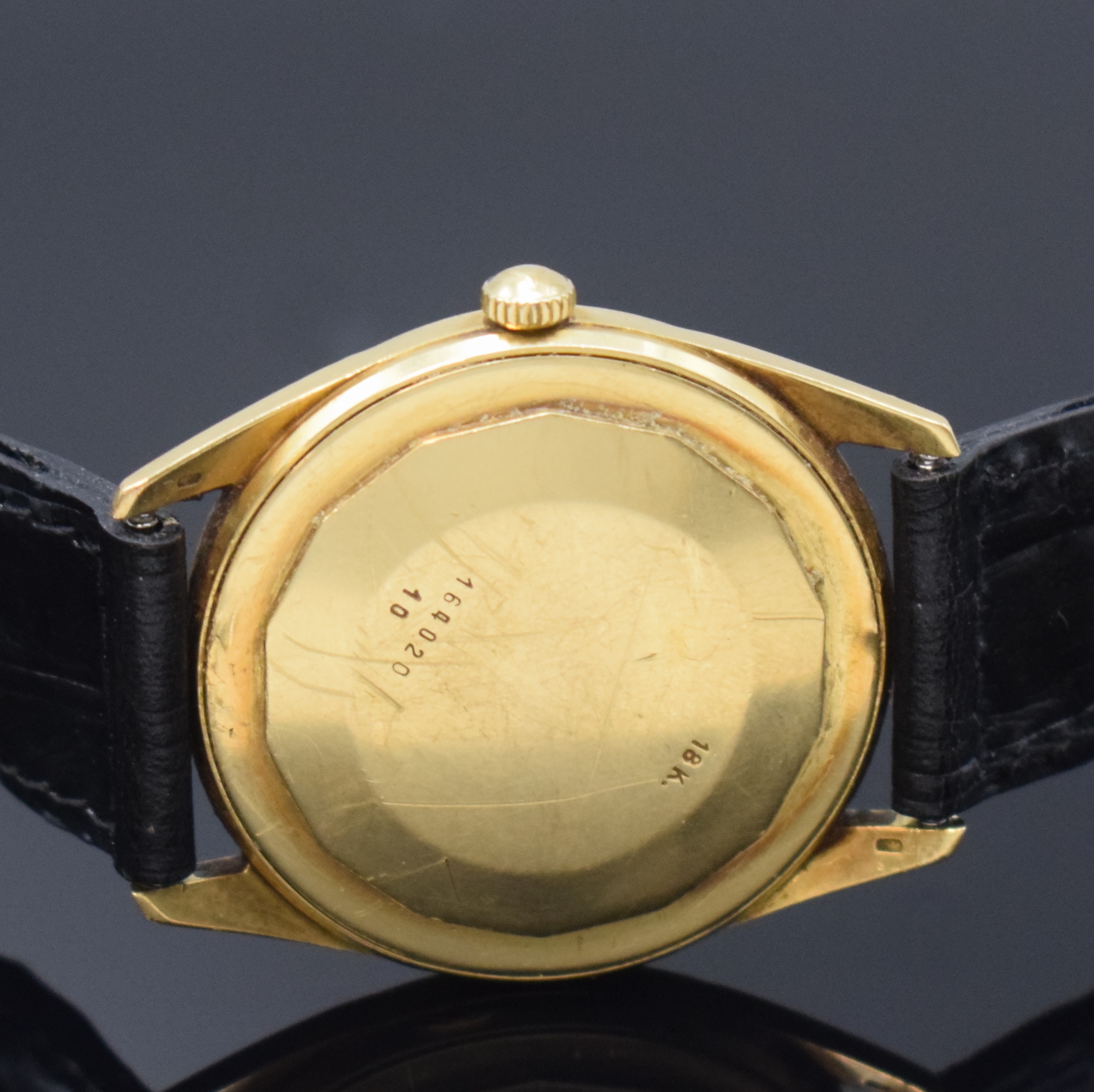 Detail c: ALPINA President Herrenarmbanduhr in GG 750/000, Automatik, Schweiz 1960er Jahre, Boden geschr., silb. Zifferbl. m. aufgel. Indizes, Zentralsek., ...