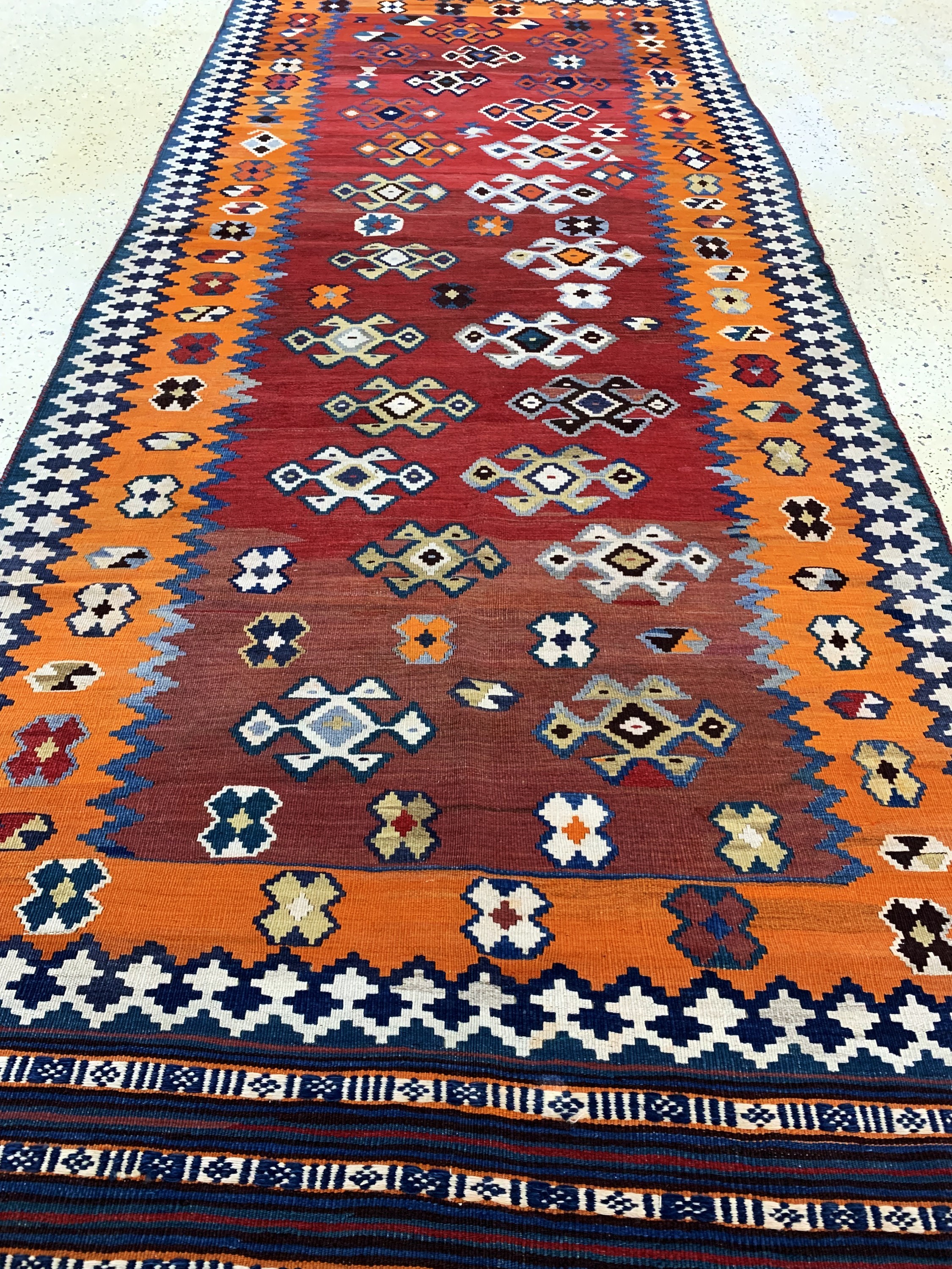 Detail d: Ghaschgai Kelim antik, Persien, um 1900, Wolle auf Wolle, ca. 334 x 131 cm, EHZ: 1-2