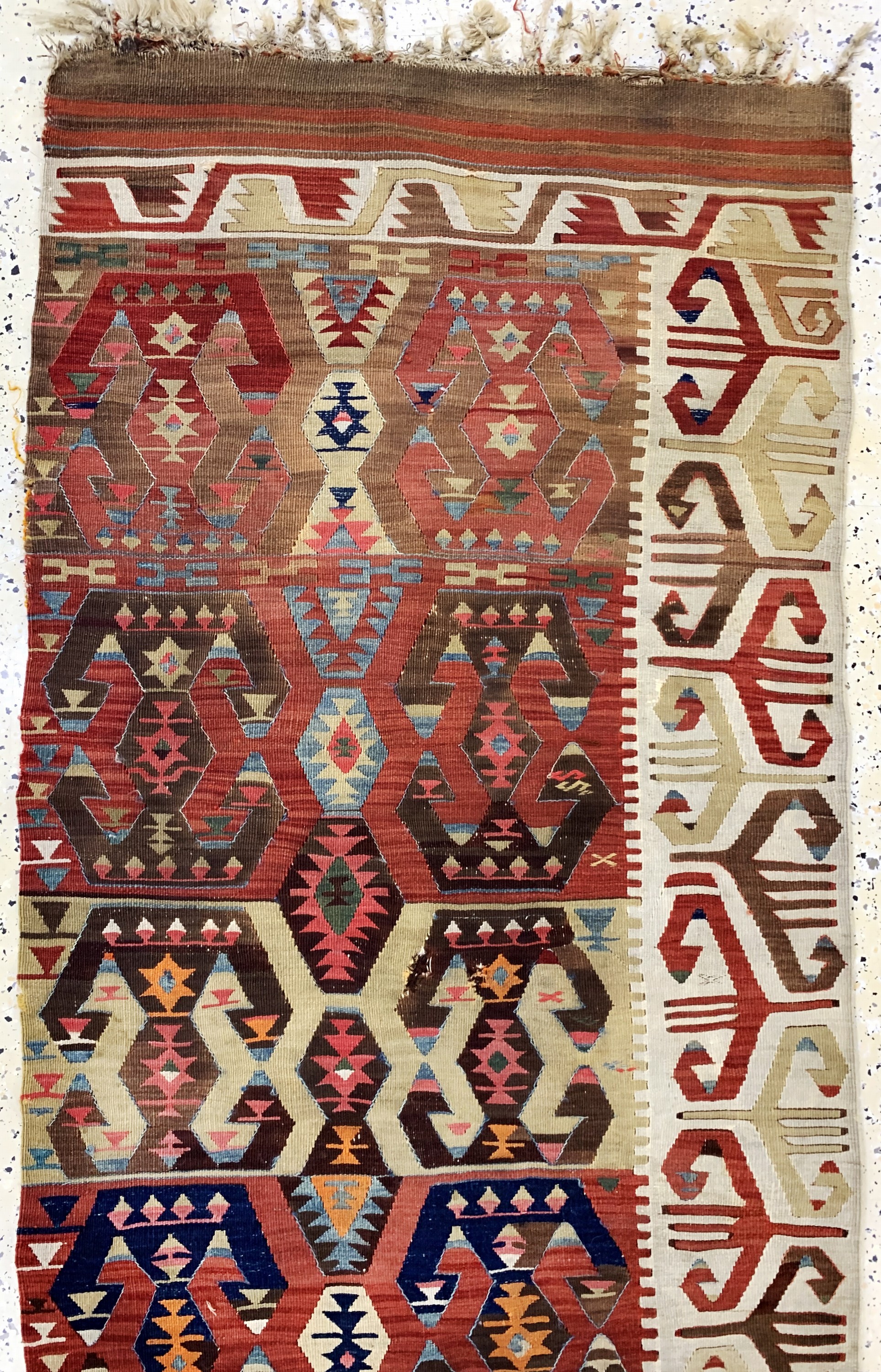 Detail a: Aydin Kelim antik, Türkei, um 1900, Wolle auf Wolle, ca. 340 x 83 cm, EHZ: 3-4