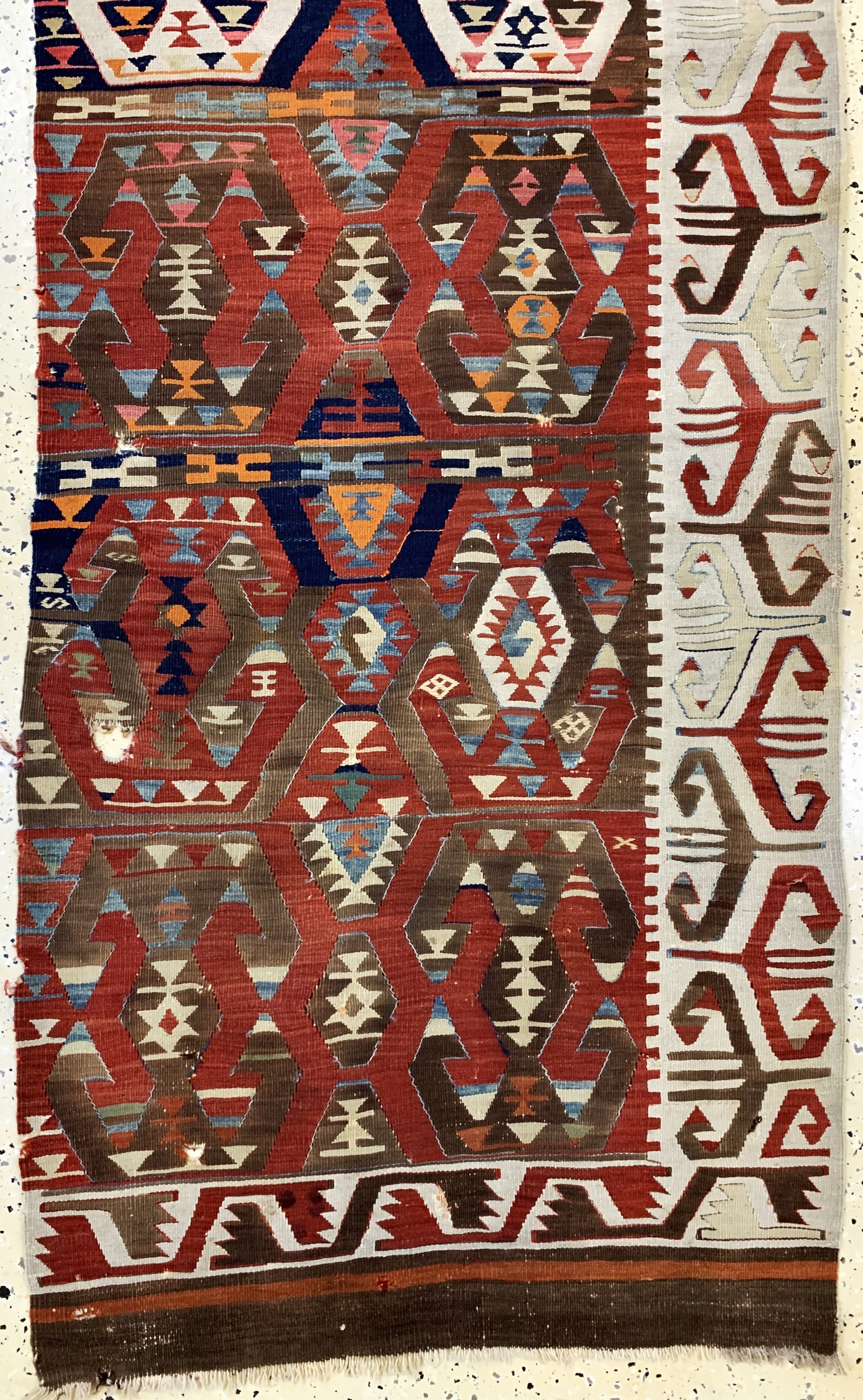 Detail c: Aydin Kelim antik, Türkei, um 1900, Wolle auf Wolle, ca. 340 x 83 cm, EHZ: 3-4