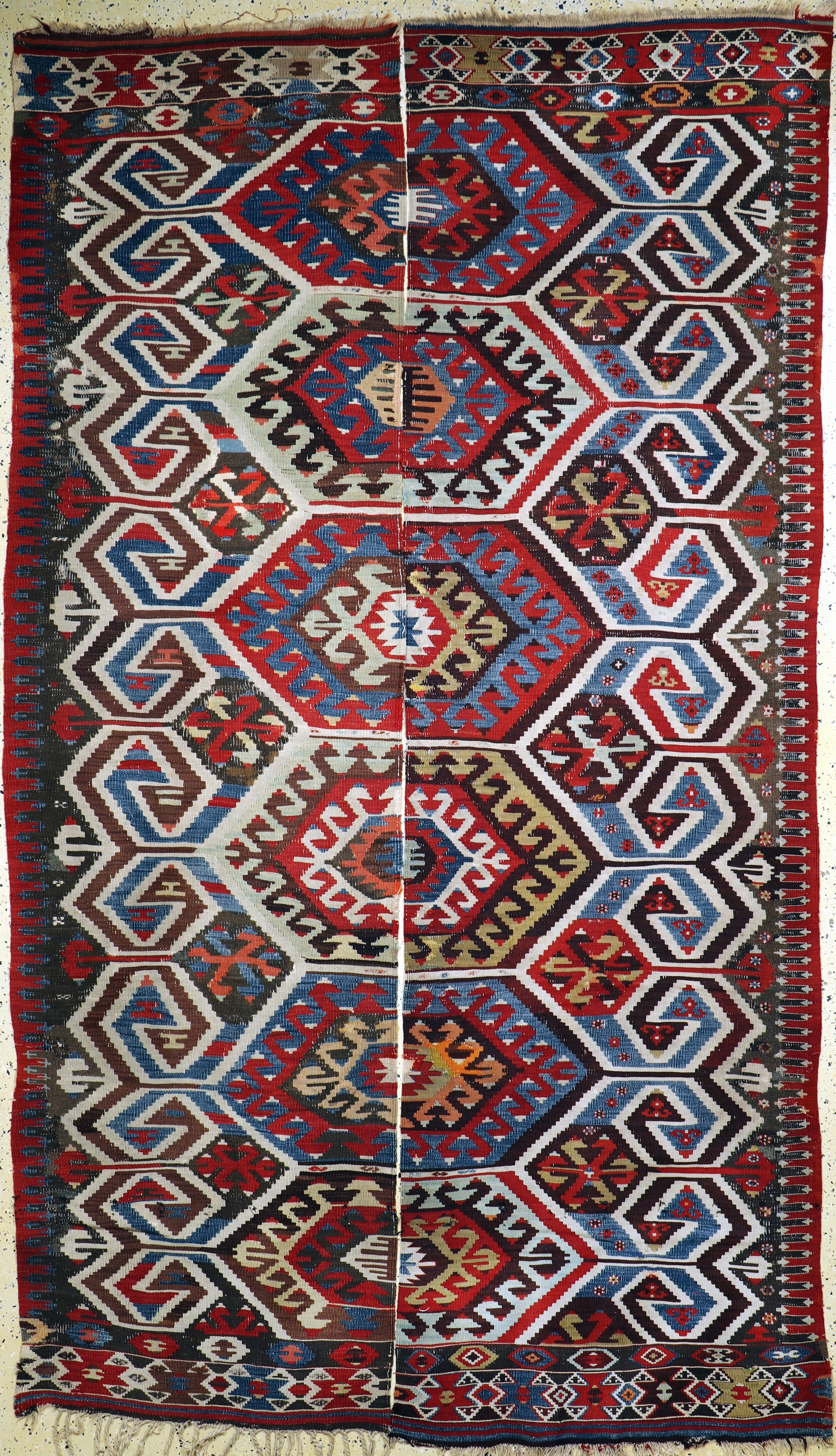 Karaman Kelim antik, Türkei, 19.Jhd, Wolle auf Wolle, ca. 320 x 183 cm, EHZ: 3(2 getrennte Bahnen)