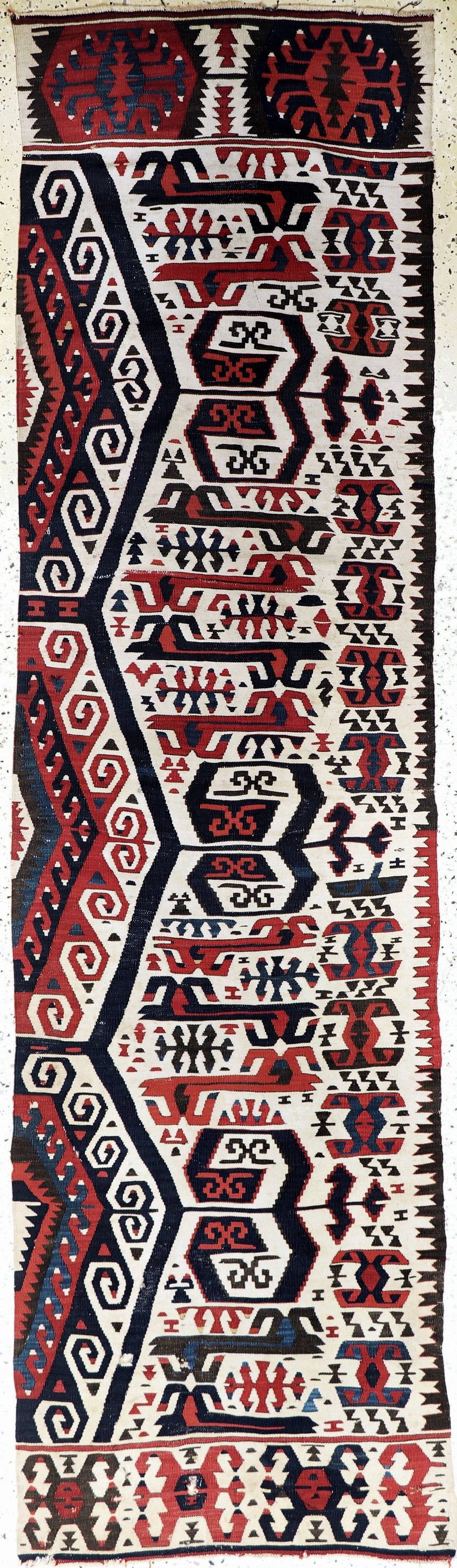 Aksaray Kelim antik, Türkei, um 1900, Wolleauf Wolle, ca. 290 x 80 cm, EHZ: 3, (kleine Löcher)