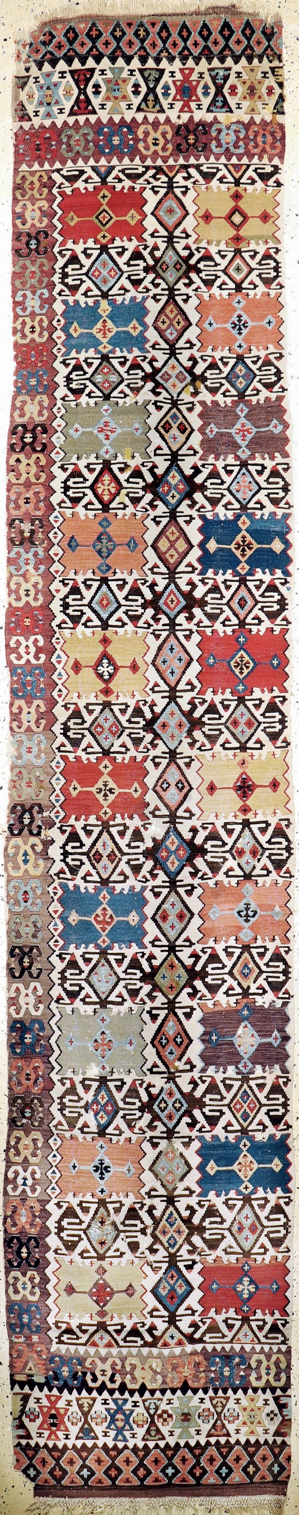 Konya Kelim antik, Türkei, 19.Jhd, Wolle auf Wolle, ca. 407 x 77 cm, EHZ: 4