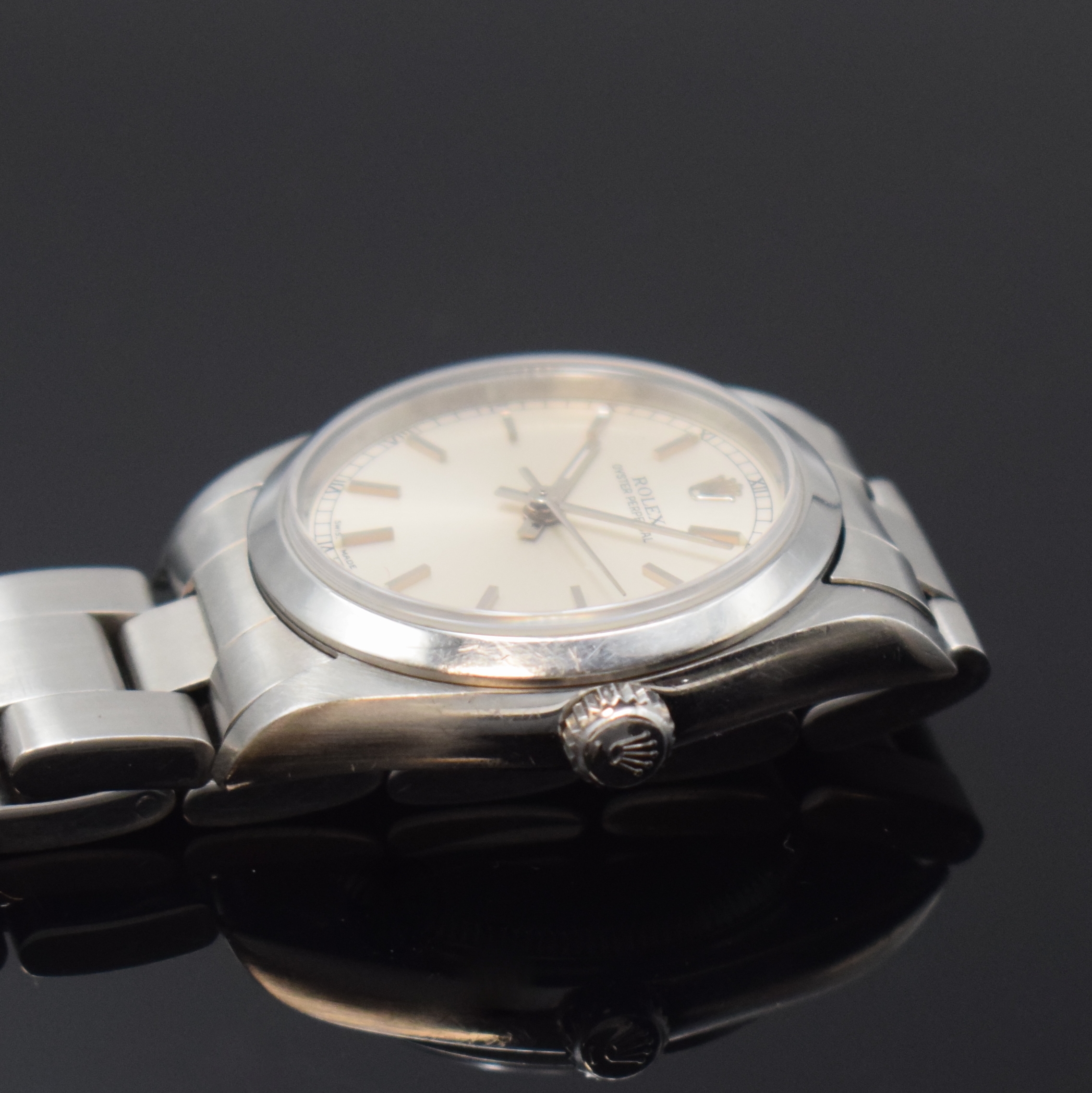 Detail c: ROLEX Mediumarmbanduhr Oyster Perpetual Referenz 77080, Automatik, Schweiz um 2002, Edelstahlgeh. inkl. Oysterband m. Faltschl., Boden und Krone ...