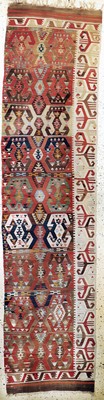 Image Aydin Kelim antik, Türkei, um 1900, Wolle auf Wolle, ca. 340 x 83 cm, EHZ: 3-4