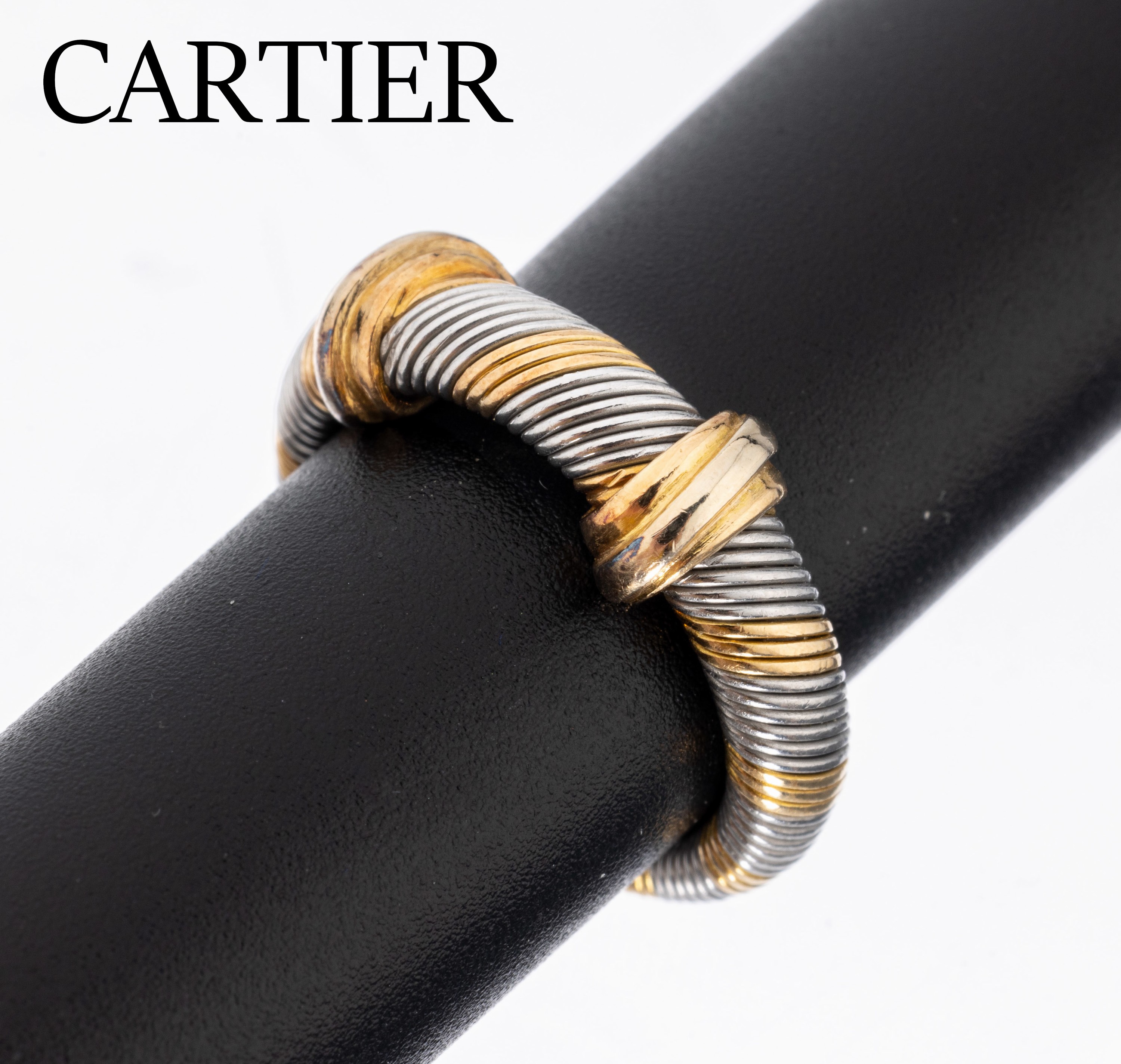 18 kt Gold CARTIER Ring "Fils Alternes", GG 750/000 und Stahl, Gold- und Stahldraht im Wechsel, RW 49, ca. 5.2 g, sign. und num.