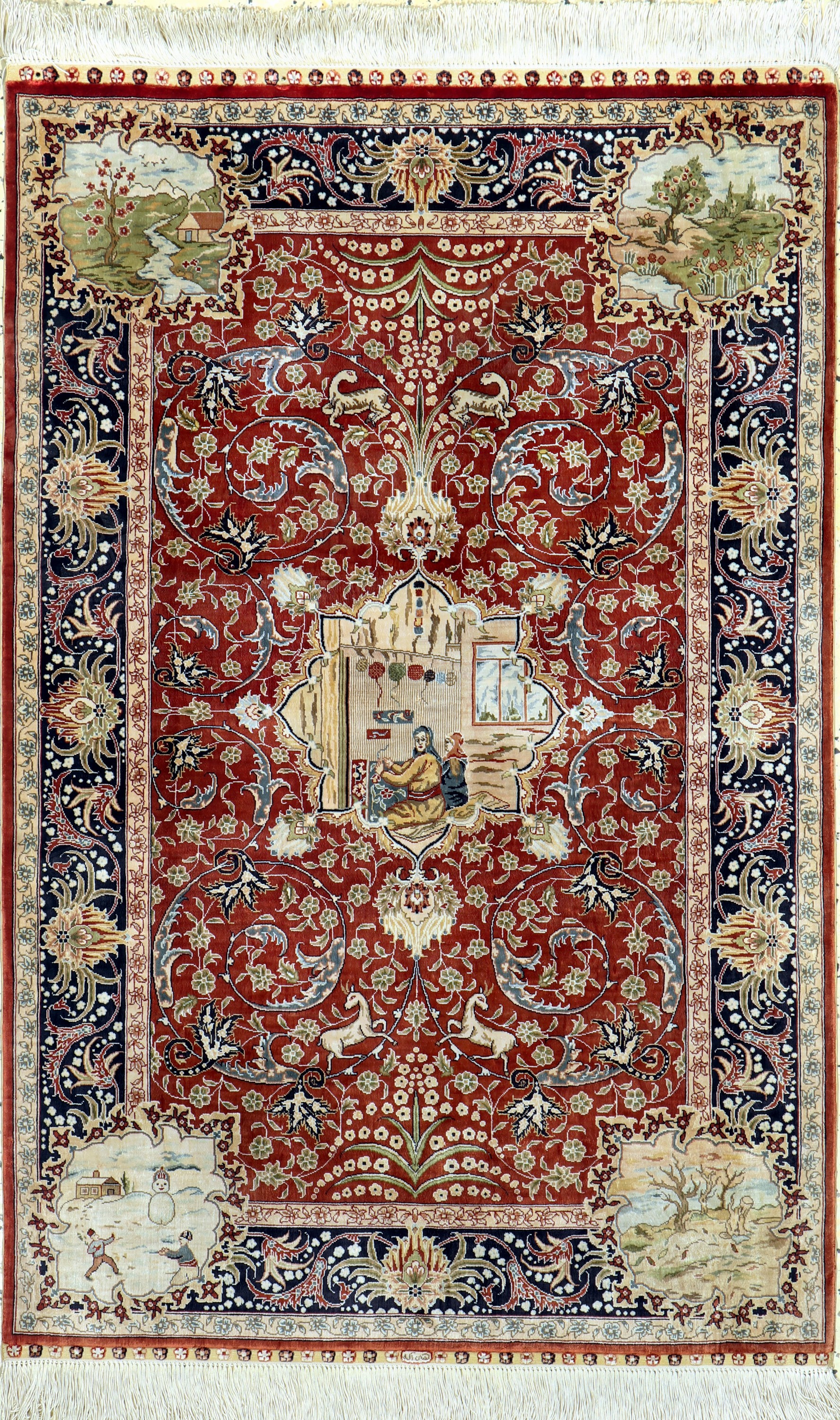Hereke Seide fein, China, Ende 20.Jhd, reine Naturseide, ca. 123 x 80 cm, ca. 1,0 Mio. Kn/qm, EHZ: 1-2