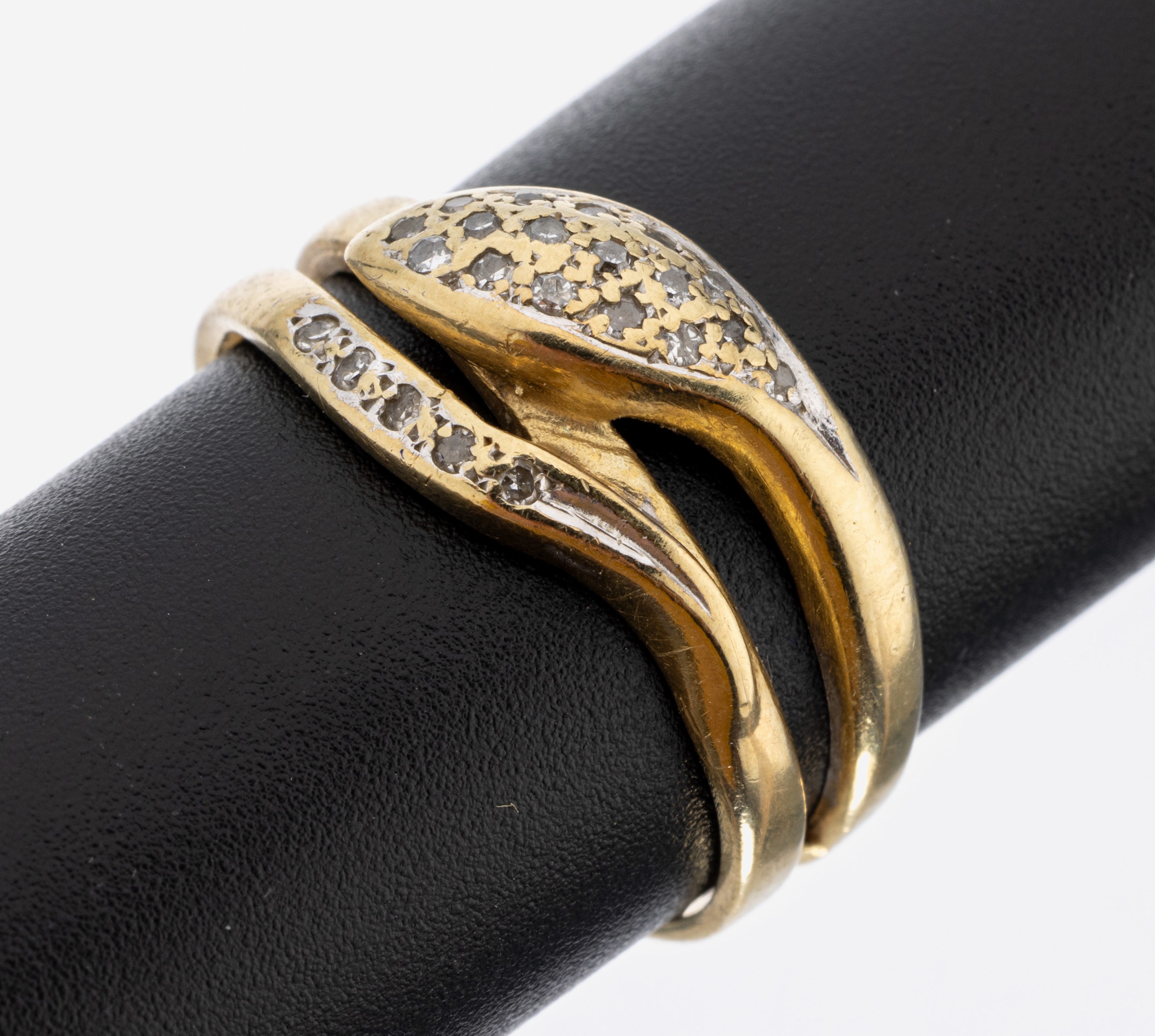 14 kt Gold Diamant-Schlangenring, GG 585/000, 22 8/8-Diamanten zus. ca. 0.08 ct Weiß/p1, RW 53, ca. 3.8 g
