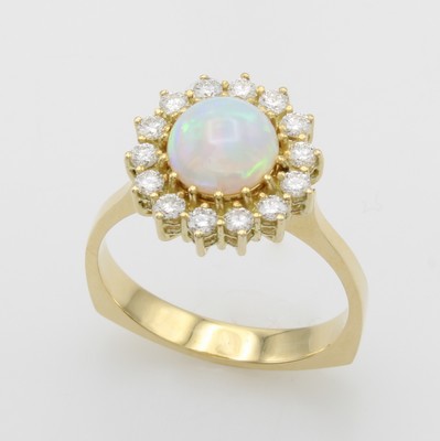 Image 26862254 - Ring mit Opal und Brillanten, GG 750/000, Opal ca. 7 mm, Brill. zus. ca. 0.45 ct ...