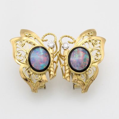 Image 26862502 - Paar Ohrstecker "Schmetterling" mit Opalen, Onyxen und Brillanten, GG 750/000, ...
