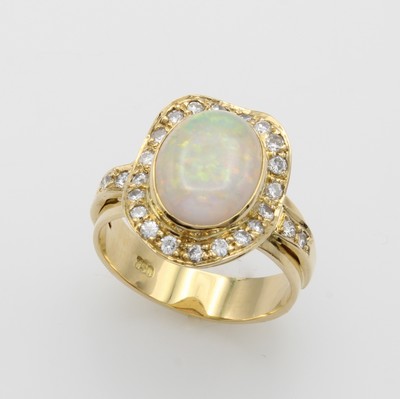 Image 26862511 - Ring mit Opal und Brillanten, GG 750/000, Opal ca. 12x10 mm, Brill. zus. ca. 0.35 ct ...