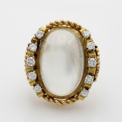 26862703a - Ring mit Mondstein und Brillanten, GG 750/ 000, Mondstein ca. 22x15 mm, Brill. zus. ca. ...