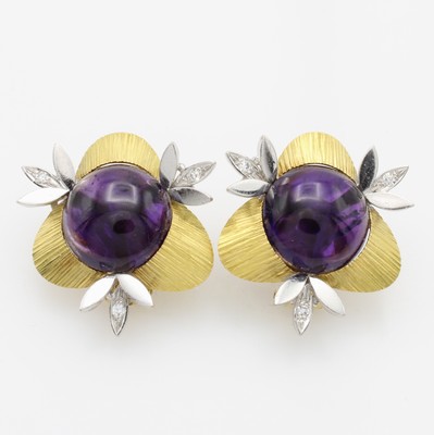 Image 26862705 - Paar Ohrstecker mit Amethysten und Diamanten, GG 750/000, Amethyste ca. 15 mm, Brill. ...