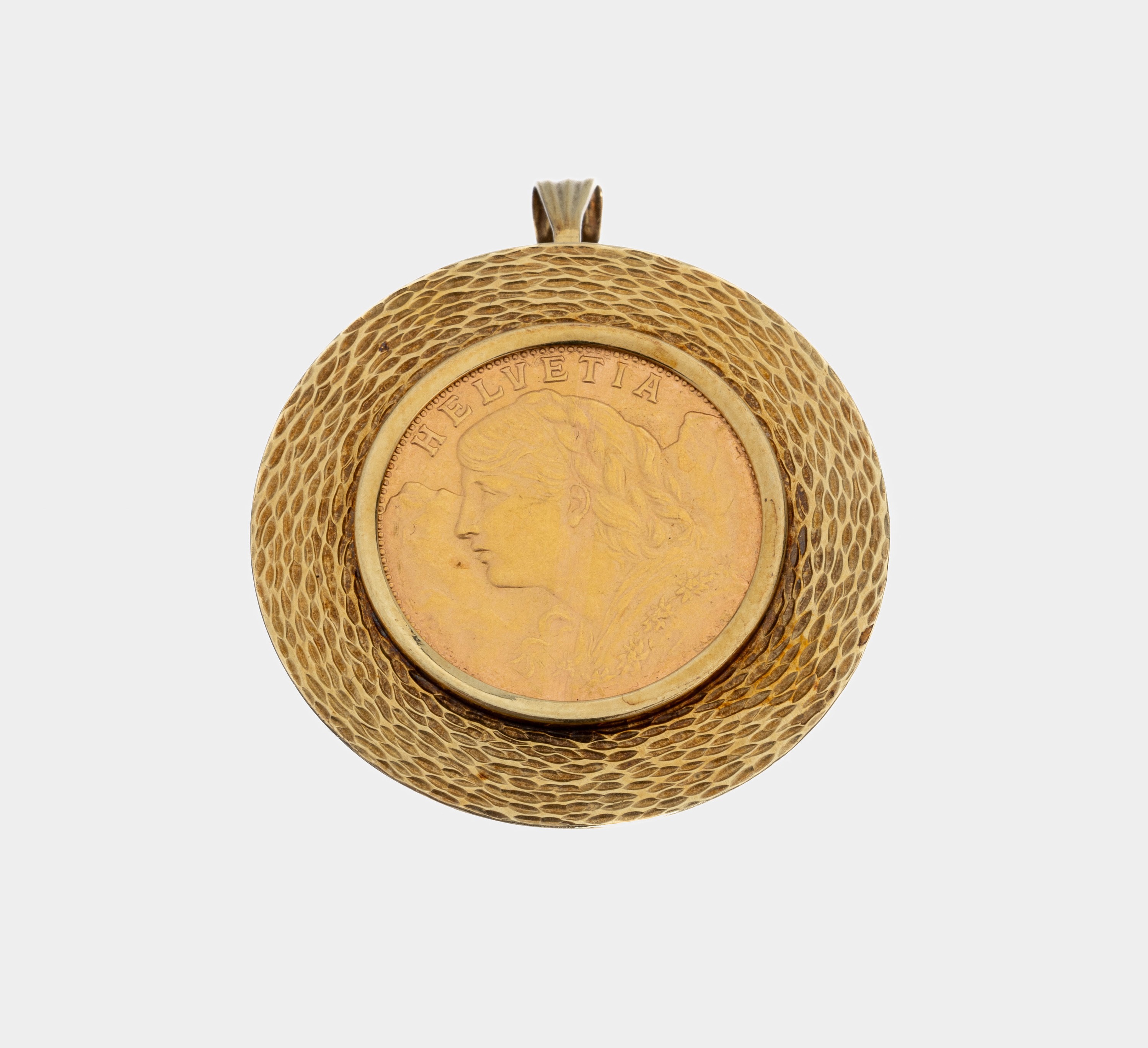 14 kt Gold Münz-Anhänger, GG 585/000, gefasste Goldmünze, Vreneli 1935, ca. 10.9 g, auch als Brosche tragbar