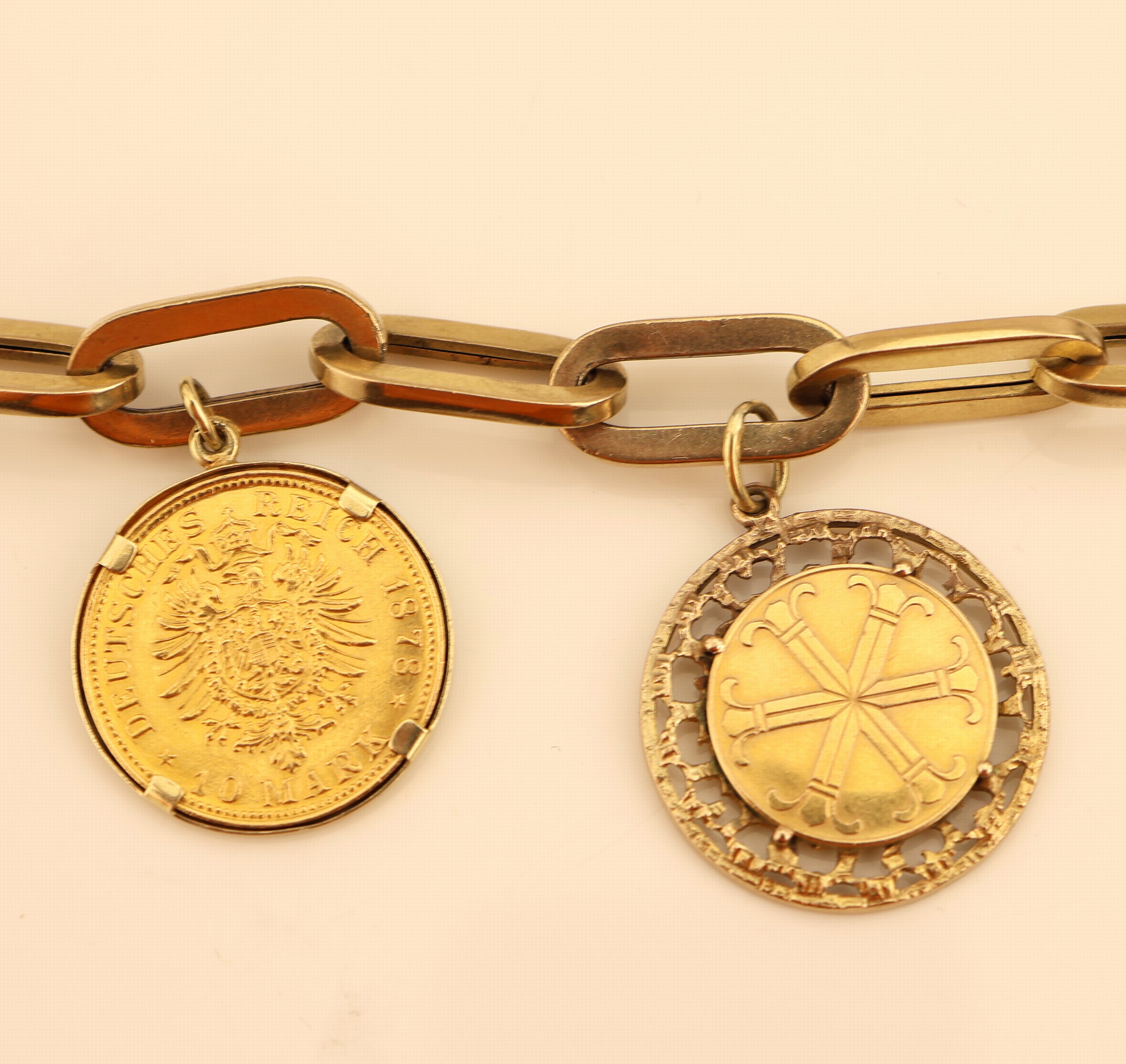 Detail c: 8 kt Gold Armband mit Münzanhänger, 10 MarkDeutsches Reich 1878, Ludwig II. König von Bayern und Nofretete Regina, ca. 16.5 g, L. ca. 21 cm