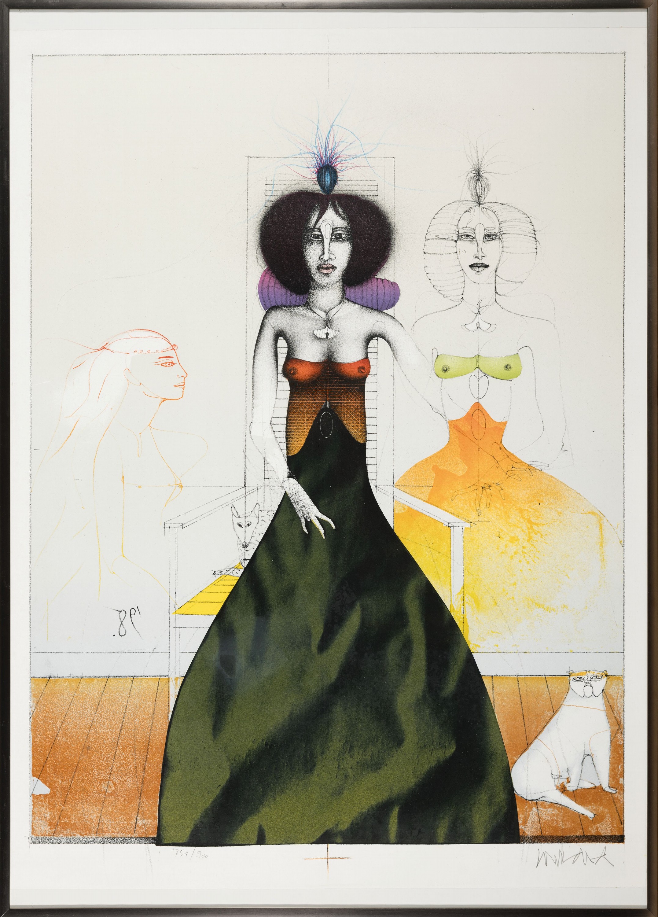 Detail o: Paul Wunderlich, 1927-2010, Konvolut aus 5 Farblithografien, je sign., num., je unter Glas gerahmt, je unterschiedlich groß, 2x70x51 cm, 3x50x60 cm