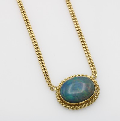 Image 26862878 - Collier mit Opaldoublette, GG 585/000, Opaldoublette ca. 22x17 mm, Kastenschl. m. ...