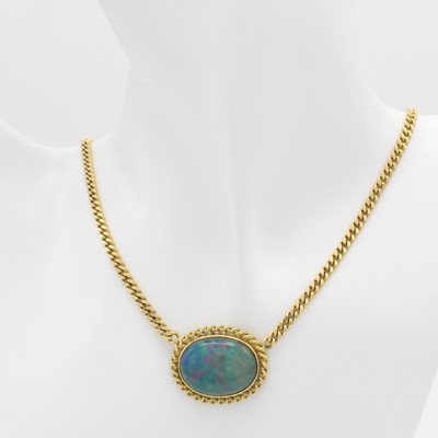 26862878a - Collier mit Opaldoublette, GG 585/000, Opaldoublette ca. 22x17 mm, Kastenschl. m. ...