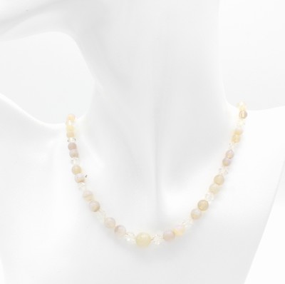 26862899a - Kette mit Opalen und Bergkristallen, GG 585/000, Opalkugeln, D. ca. 3.5-8.5 mm, L. ca. ...