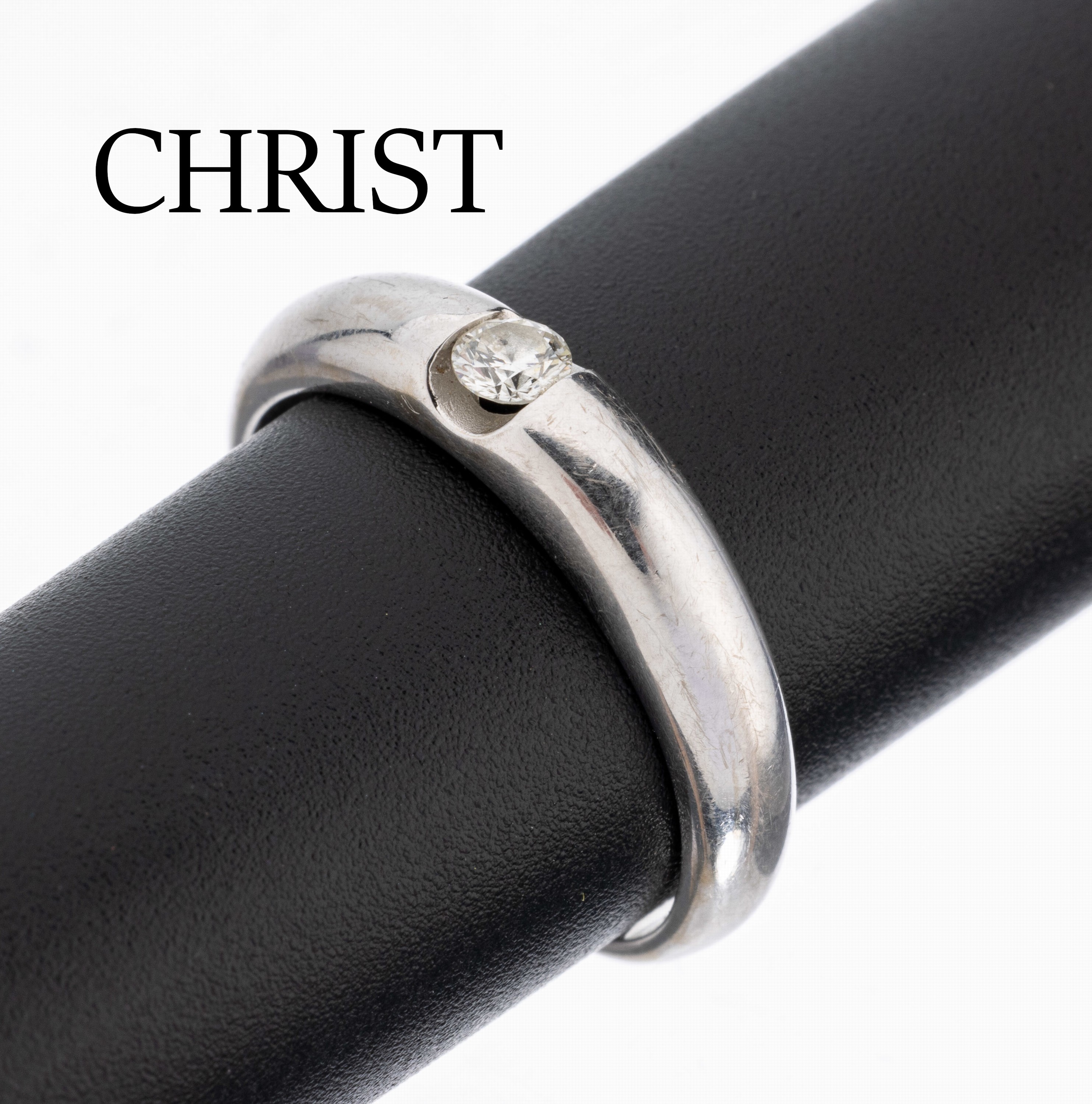 14 kt Gold CHRIST Brillant-Ring, WG 585/000, Brillant ca. 0.15 ct Weiß/p, (grav.),RW 56, ca. 3.3 g, sign.