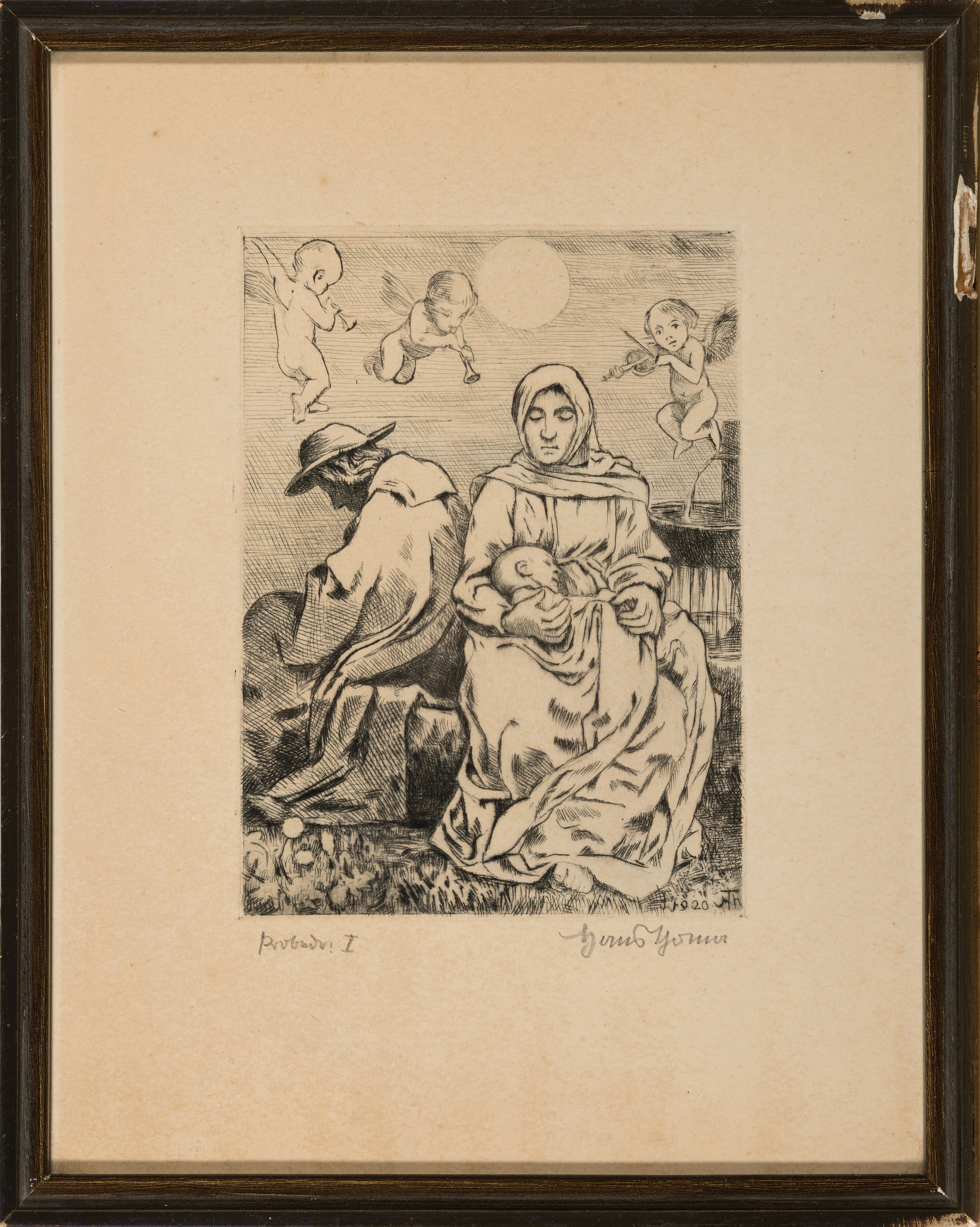Detail k: Hans Thoma, 1839 Bernau-1924 Karlsruhe, Radierung, Heilige Familie, 1920, Probedruck I, handsigniert, gebräunt, unter Glas 29x23 cm