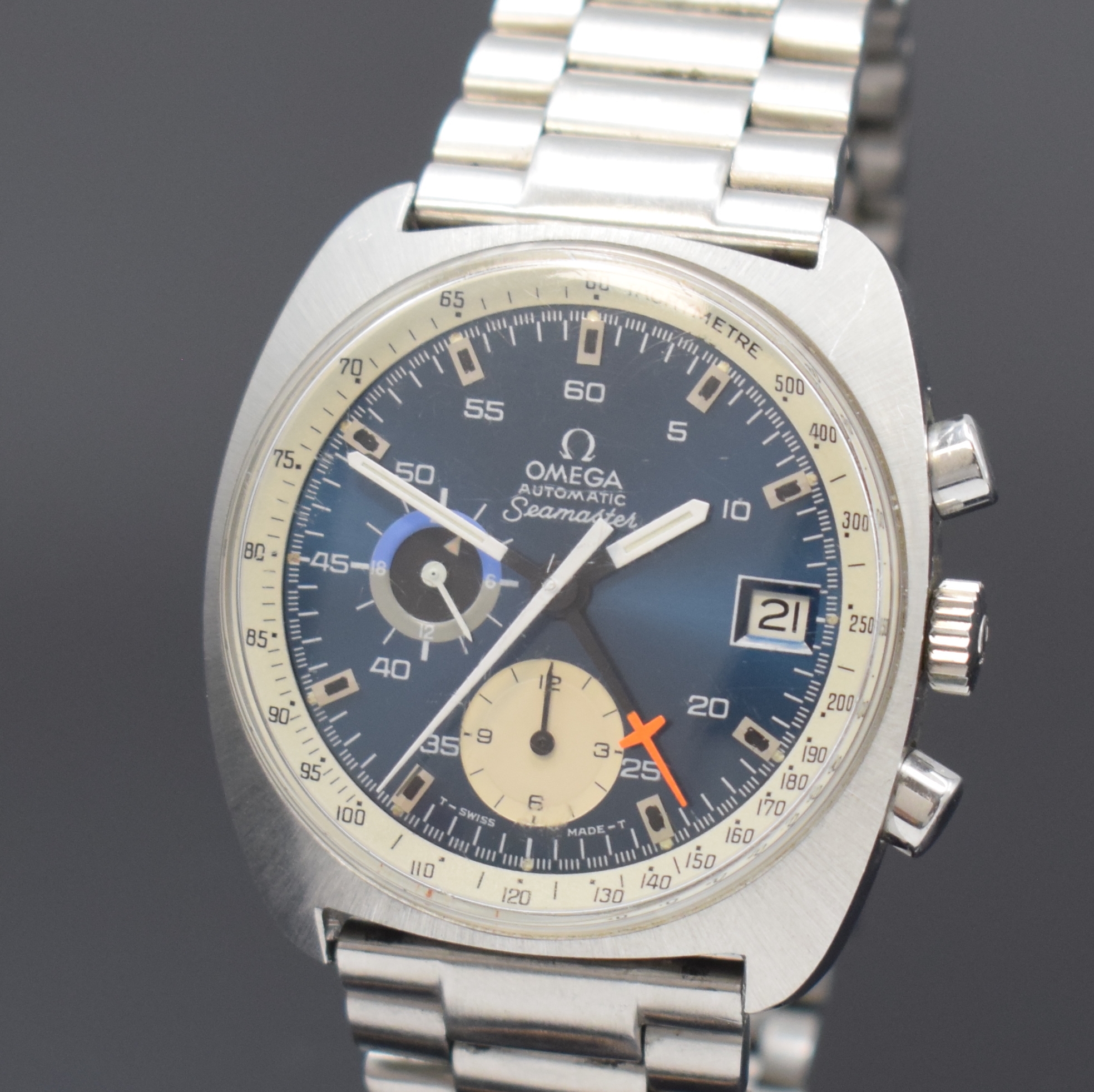 Detail a: OMEGA Seamaster Armbandchronograph Referenz 176.007, Schweiz 1973, Automatik, Edelstahlgeh. inkl. orig. Gliederband Ref. 1162 mit Faltschl., verschr. ...
