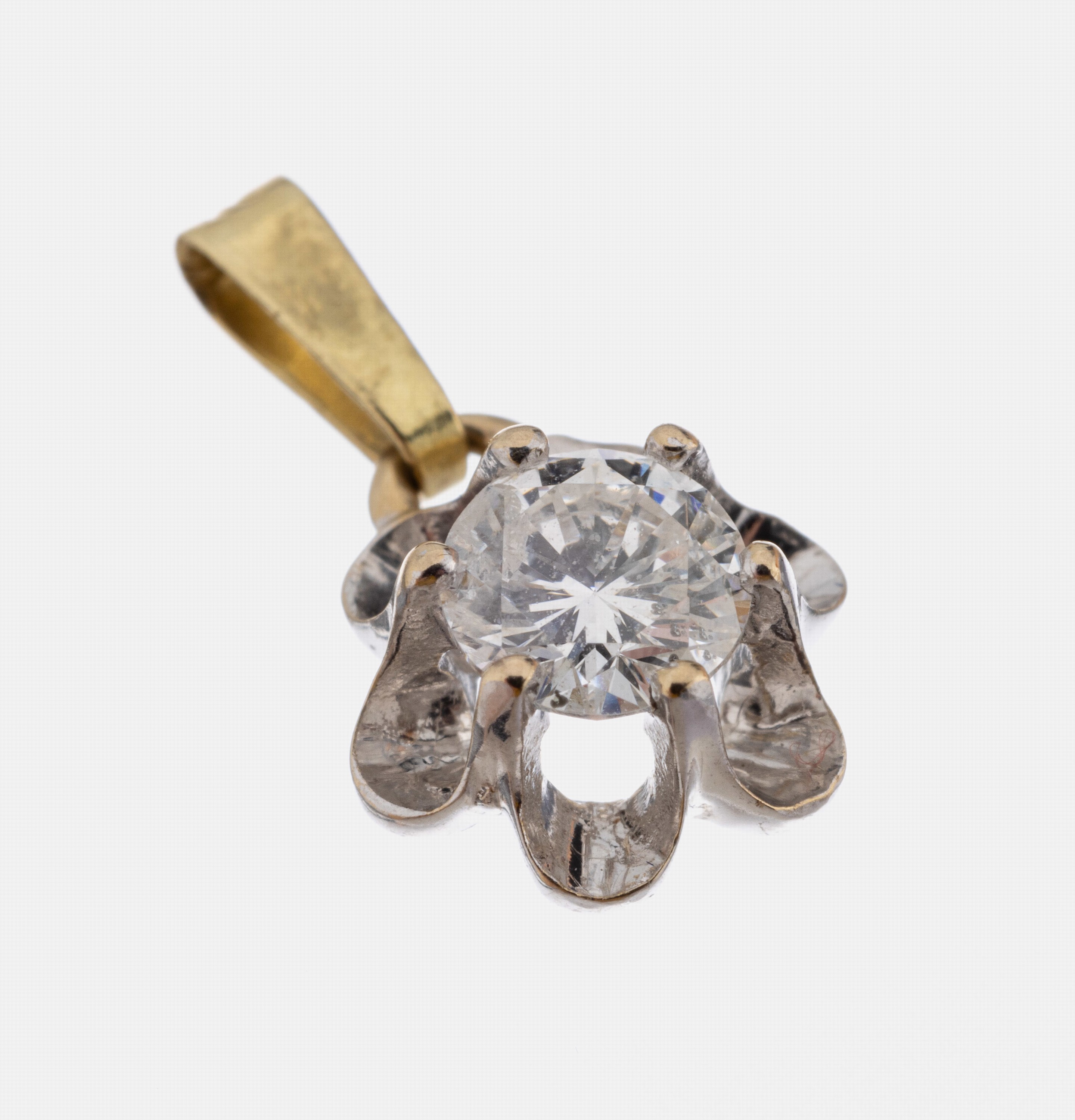 14 kt Gold Brillant-Anhänger, WG/GG 585/000, schlicht, Brillant in WG gefasst ca. 0.30 ct Weiß/p, Öse GG