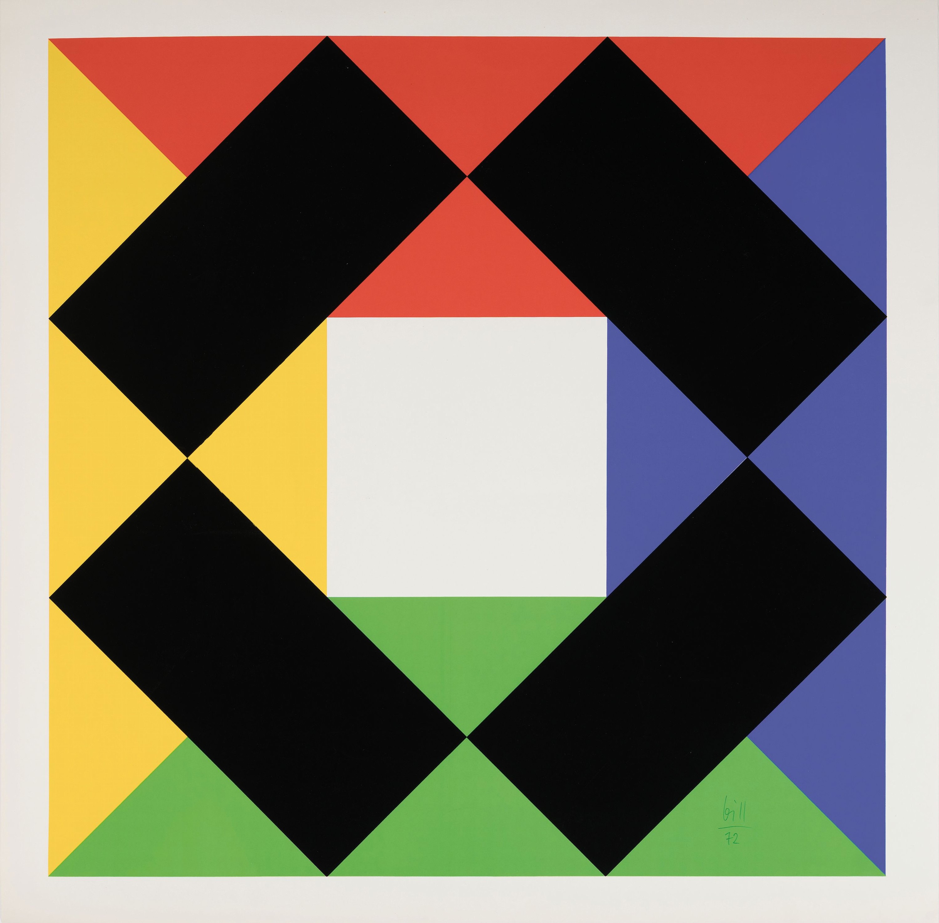 Max Bill, 1908 Winterthur-1994 Berlin, Farbserigraphie, "Weißes Quadrat", 1972, signiert und datiert, ungerahmt, fleckig, 68x67 cm