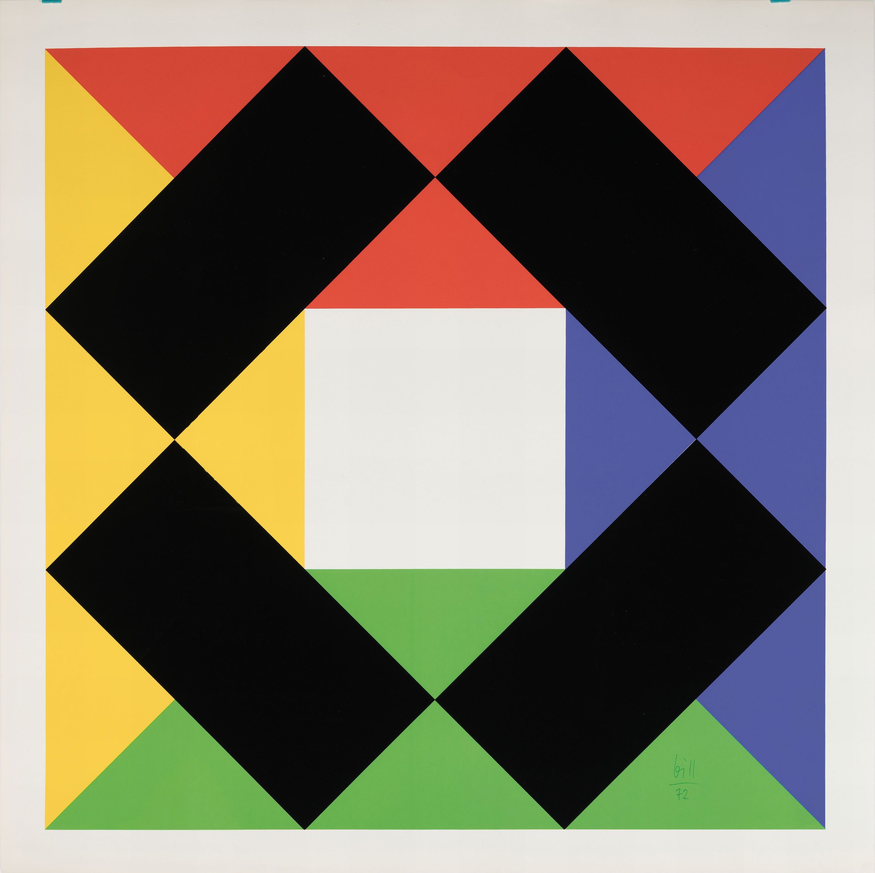 Detail k: Max Bill, 1908 Winterthur-1994 Berlin, Farbserigraphie, "Weißes Quadrat", 1972, signiert und datiert, ungerahmt, fleckig, 68x67 cm