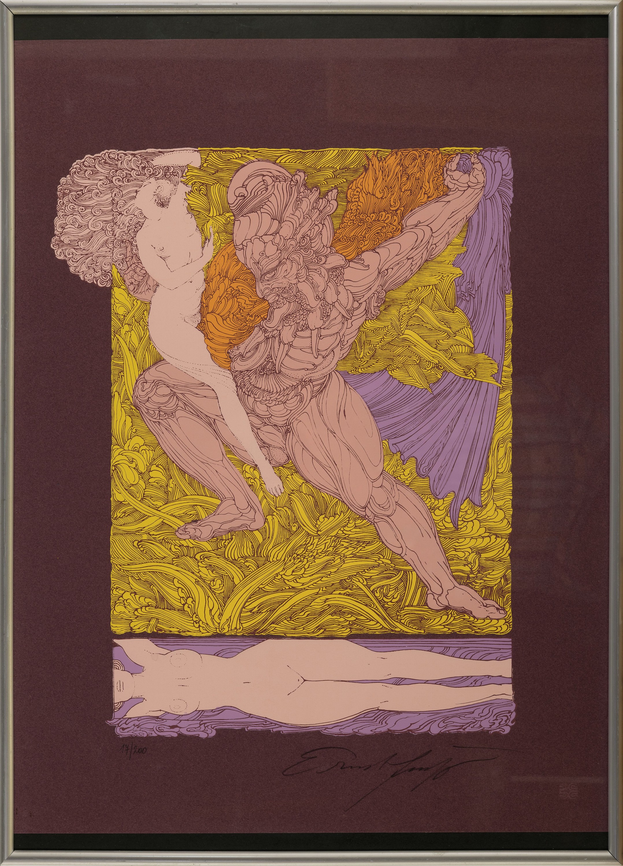 Detail k: Ernst Fuchs, 1930-2015 Wien, Farblithographie, "Samson und Delilah, Ed. 17/200, handsigniert, Rahmen 71x51 cm