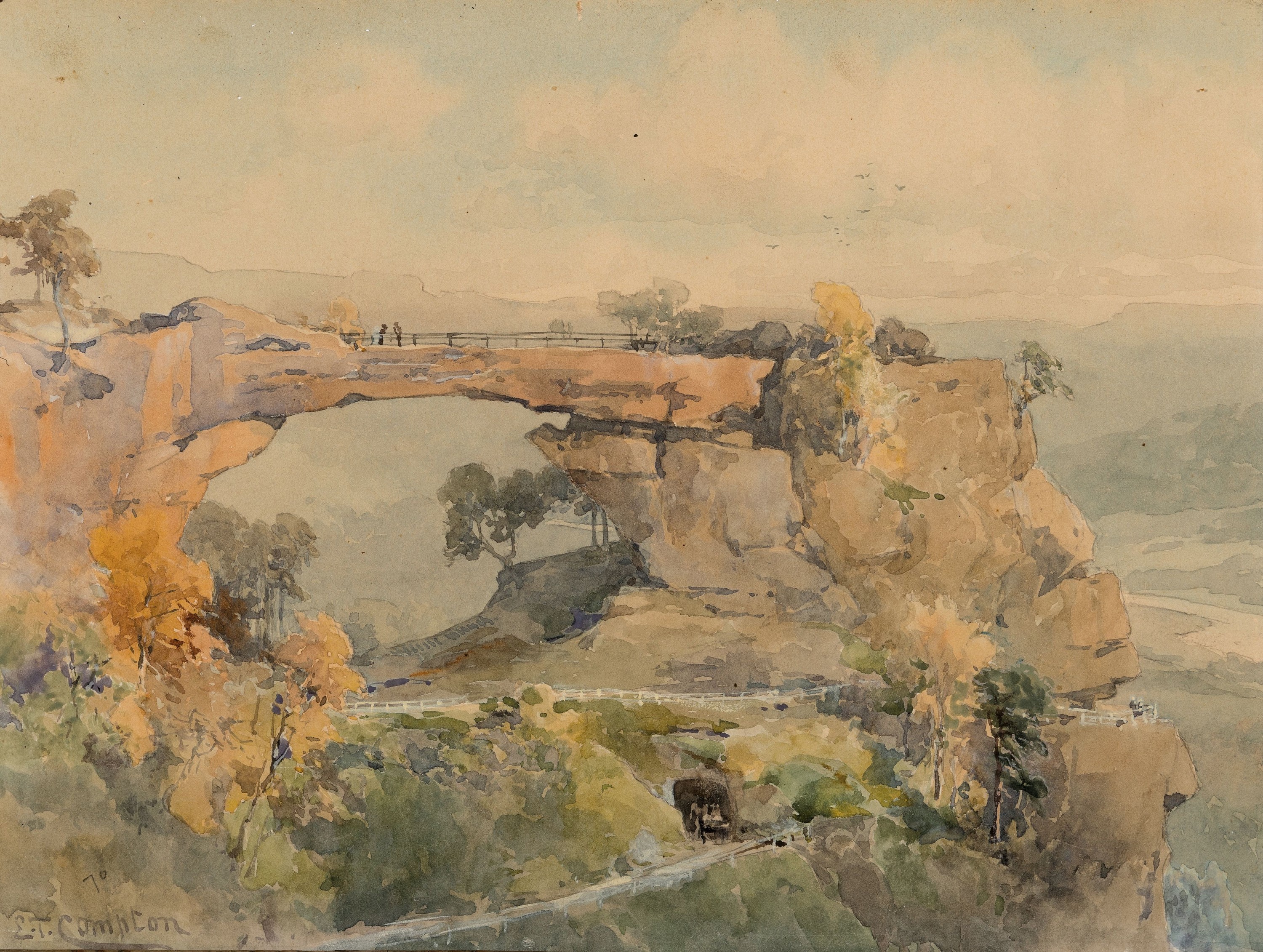 Edward Theodore Compton, 1849 Stoke Newington, England - 1921 Feldafing, Blick auf die natürliche Steinbrücke Prebischtor in der Böhmischen ...
