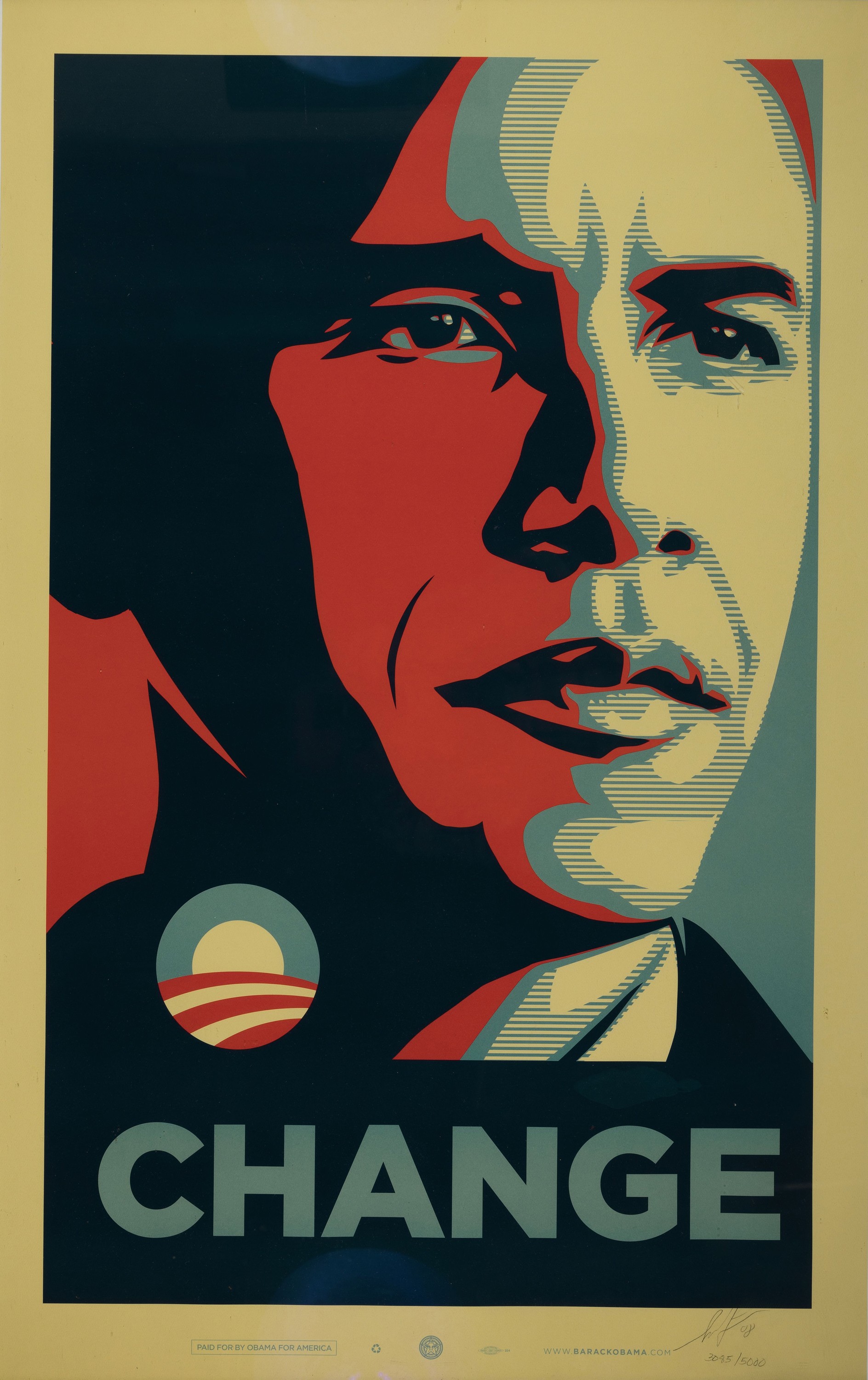 Shepard Fairey, geb. 1970 Charleston, CL , "Change", Obama for America, Offsetlithographie, Ed. 3085/5000, handsigniert und datiert 2008, ...