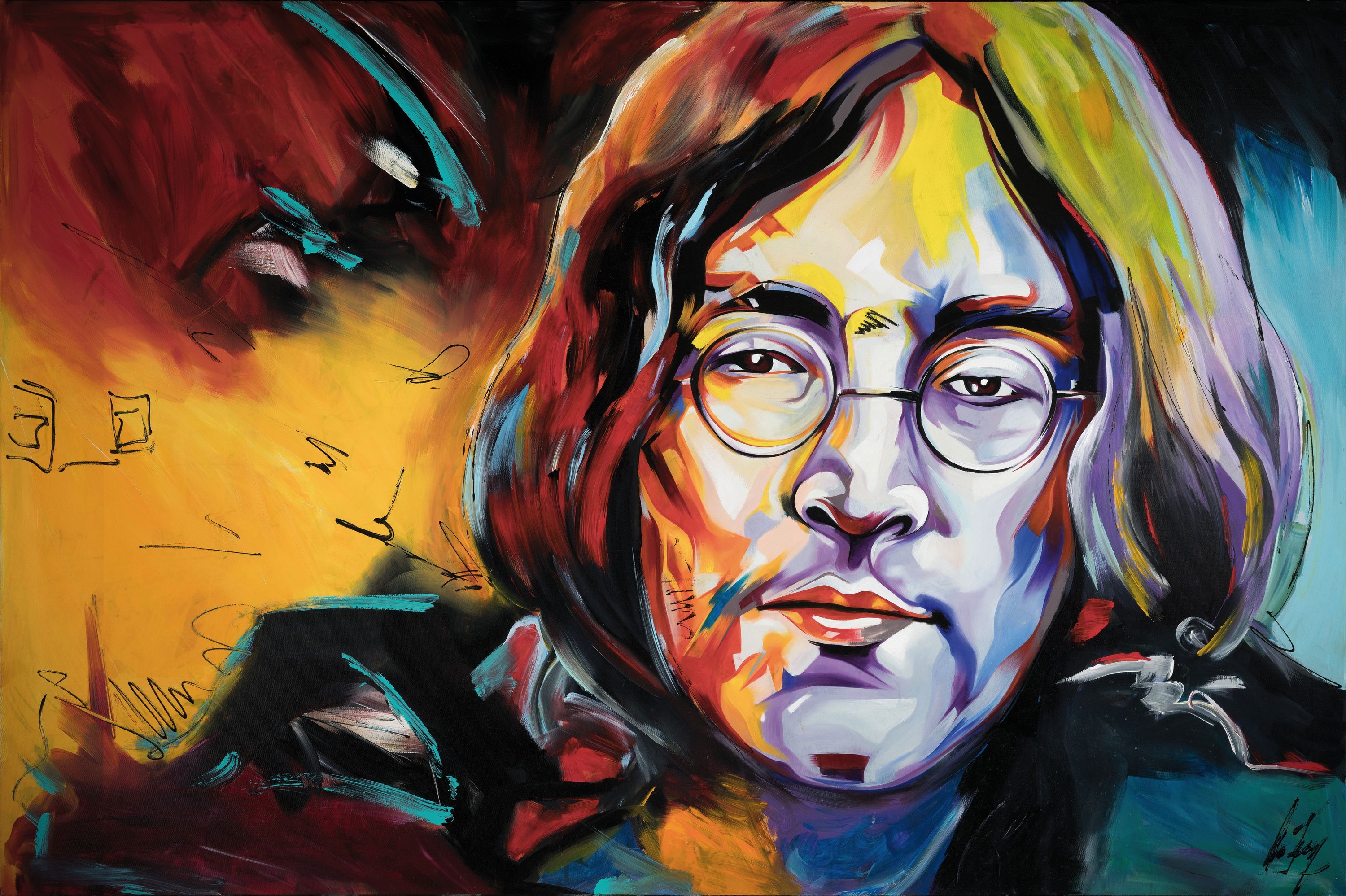 Detail k: Michael Frey, tätig in Landau, "John Lennon", Öl/Lwd, signiert, 100x150 cm