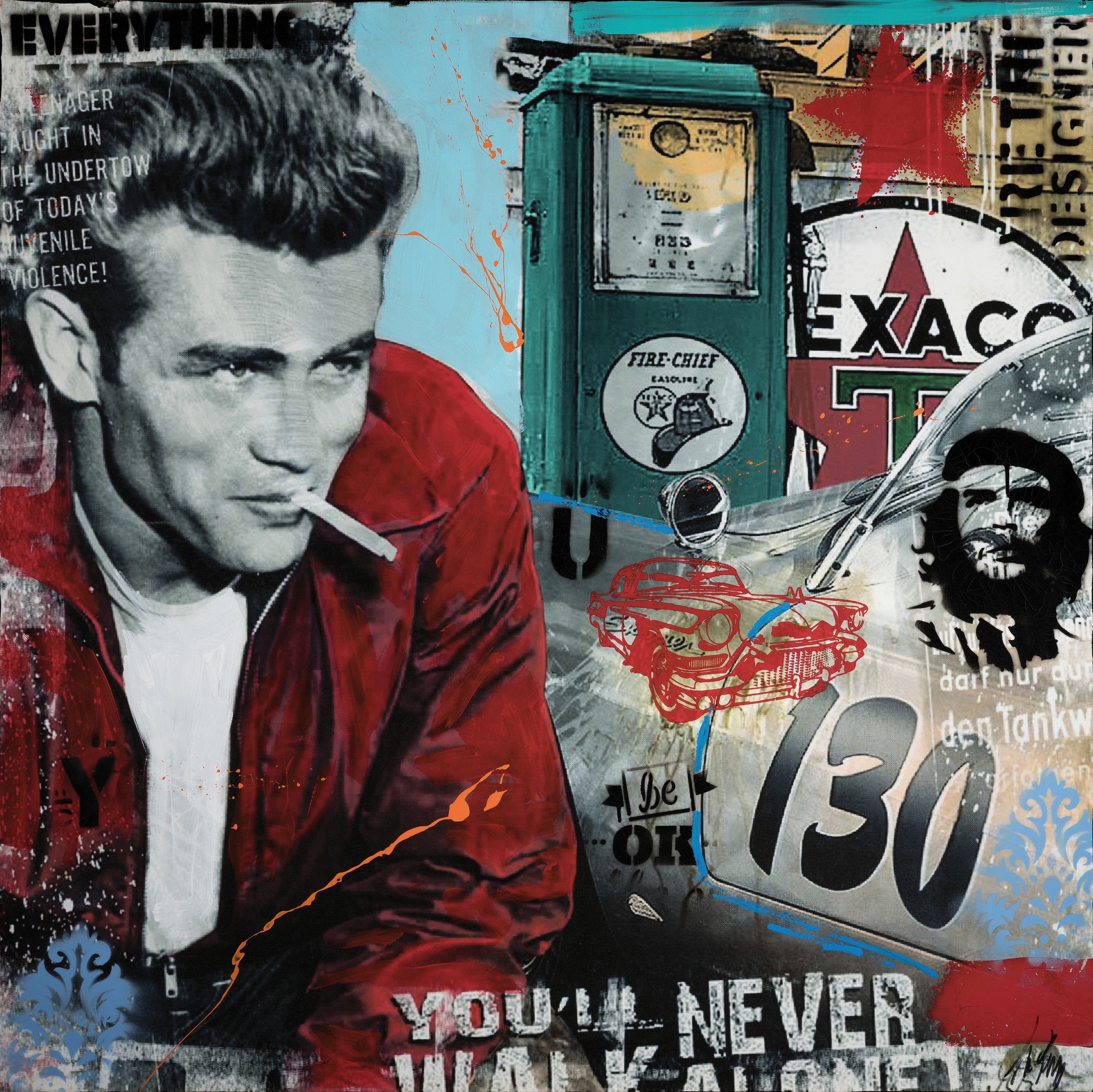 Michael Frey, tätig in Landau, "James Dean",Mischtechnik auf Lwd, Street Art/Stencil, rechts unten signiert, ca. 100x100 cm