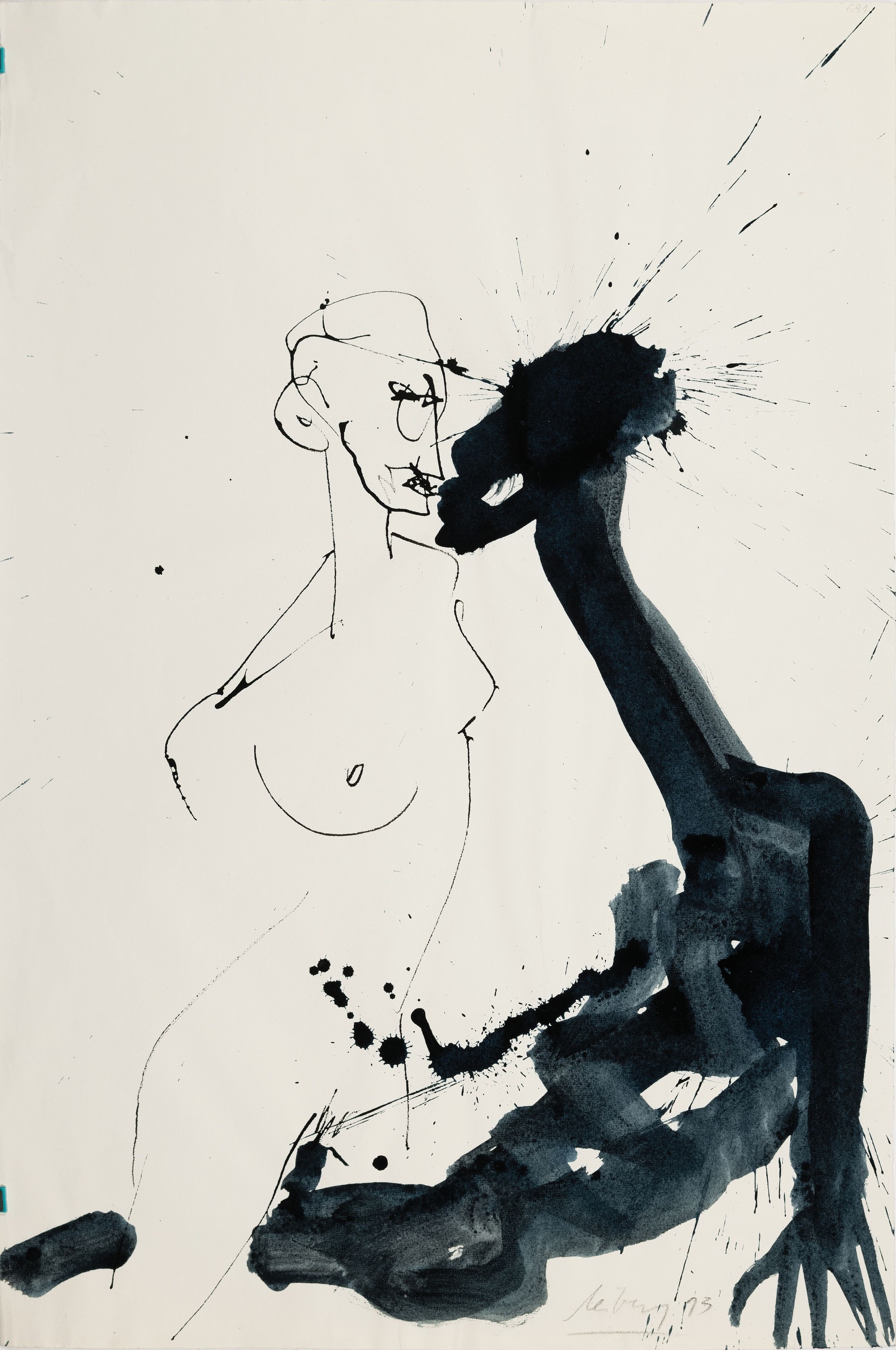 Detail k: Helge Leiberg, geb. 1954 Dresden, Aquarell auf dünnem Papier, signiert und datiert 2003, ca. 80x52 cm , flecke und Risse zusehen; Leiberg studierte ...