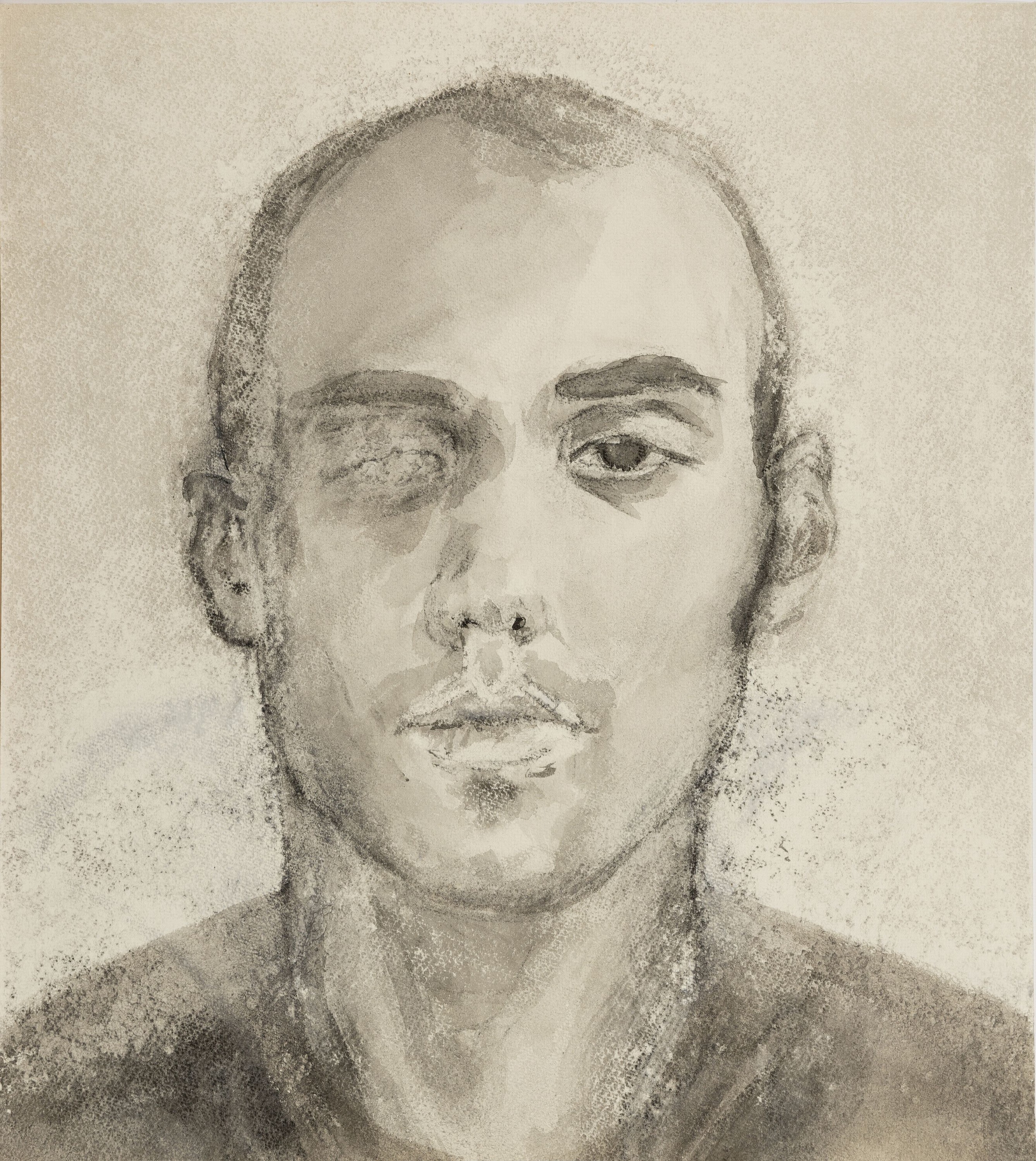 Stephanie Laeger, geb. 1975 Freiburg, Kohlezeichnung, Darstellung des Bruders der Künstlerin, 48x42 cm; Laeger studierte an der Kunstgewerbeschule ...