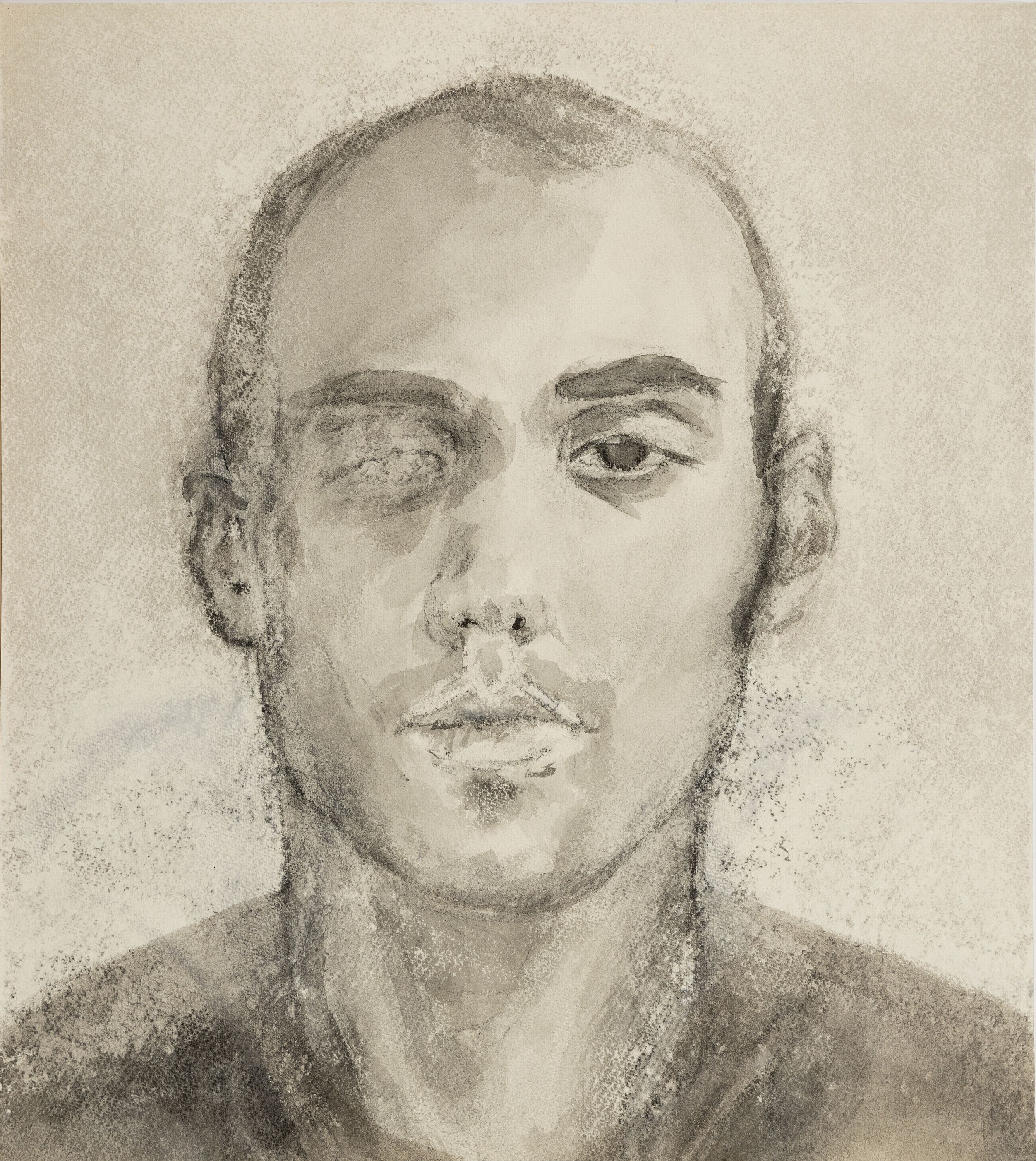 Detail k: Stephanie Laeger, geb. 1975 Freiburg, Kohlezeichnung, Darstellung des Bruders der Künstlerin, 48x42 cm; Laeger studierte an der Kunstgewerbeschule ...