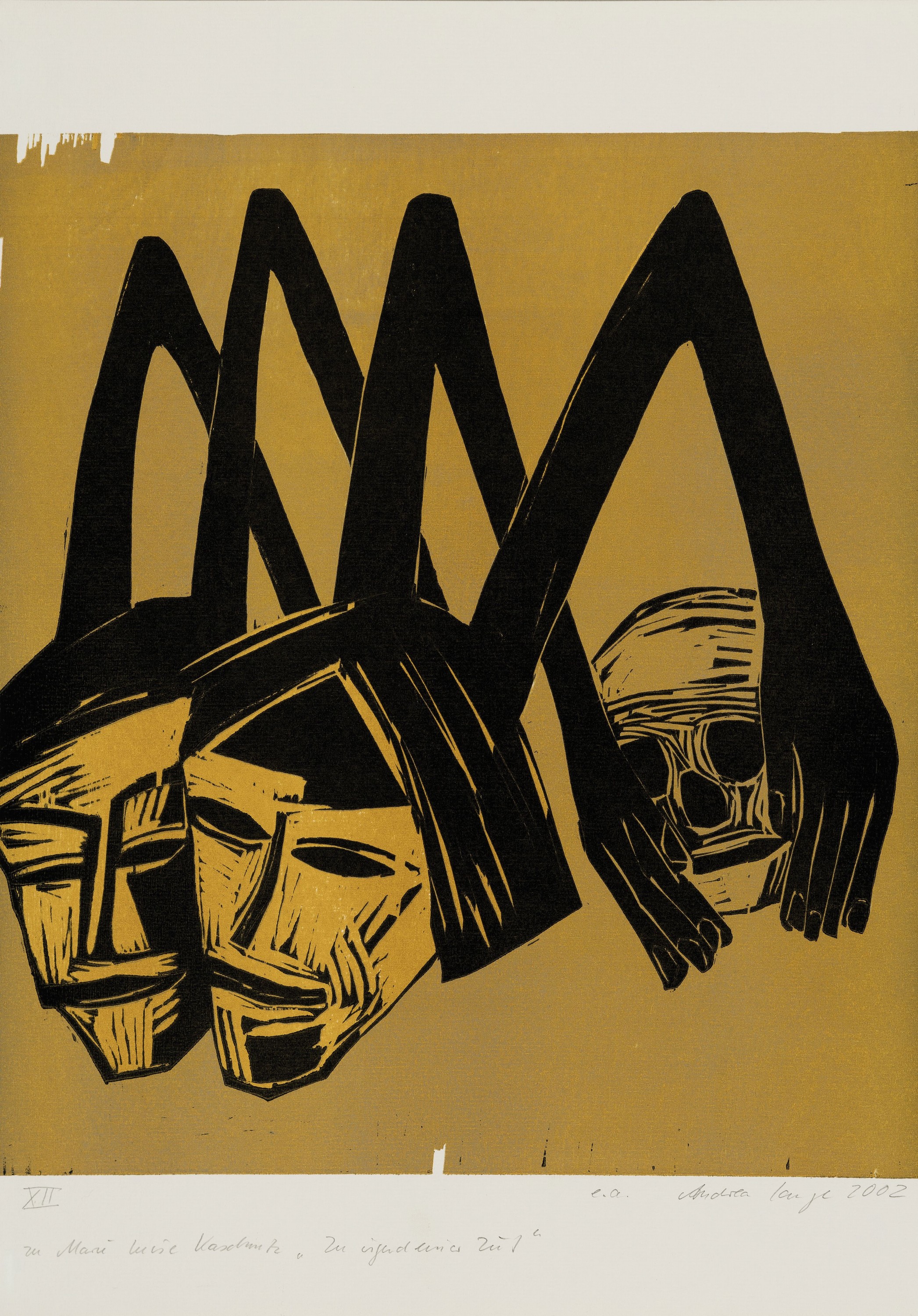 Detail b: Andrea Lange, geb. 1970 Dresden, 6 Farbholzschnitte, 4x ca. 50x35 cm: "Ammon" 2003, "Zu irgendeiner Zeit" 2010, ...