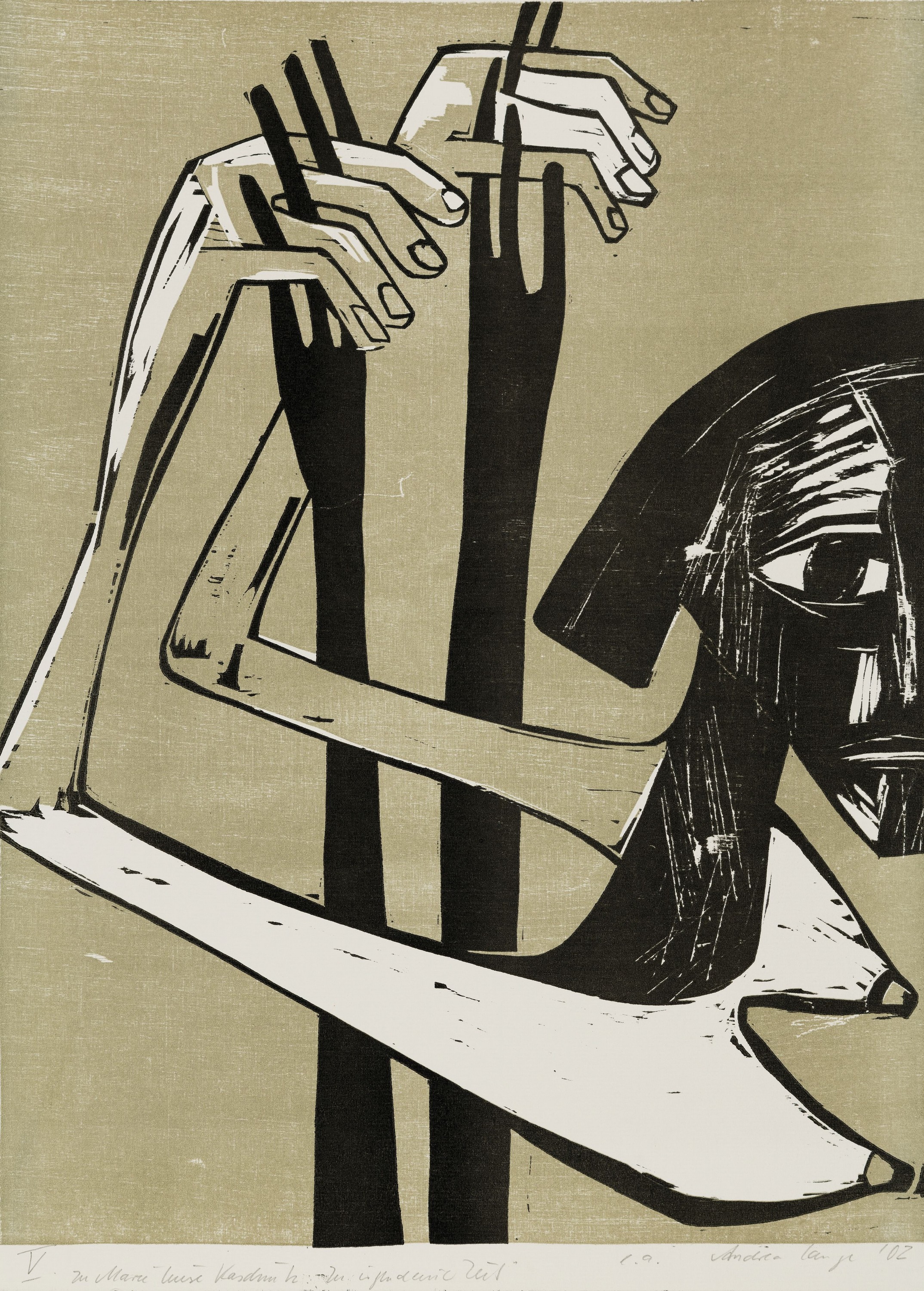 Detail d: Andrea Lange, geb. 1970 Dresden, 6 Farbholzschnitte, 4x ca. 50x35 cm: "Ammon" 2003, "Zu irgendeiner Zeit" 2010, ...
