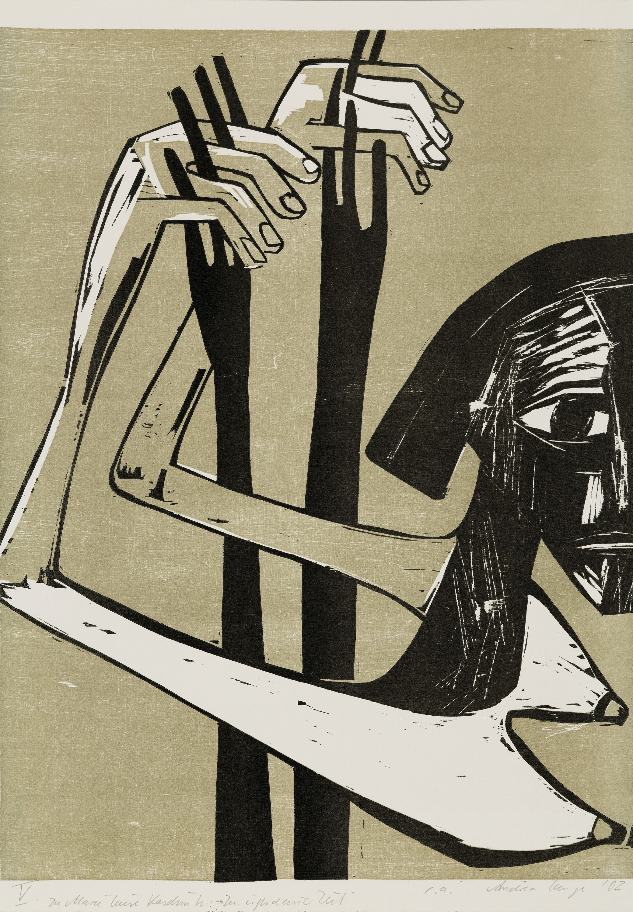 Detail o: Andrea Lange, geb. 1970 Dresden, 6 Farbholzschnitte, 4x ca. 50x35 cm: "Ammon" 2003, "Zu irgendeiner Zeit" 2010, ...