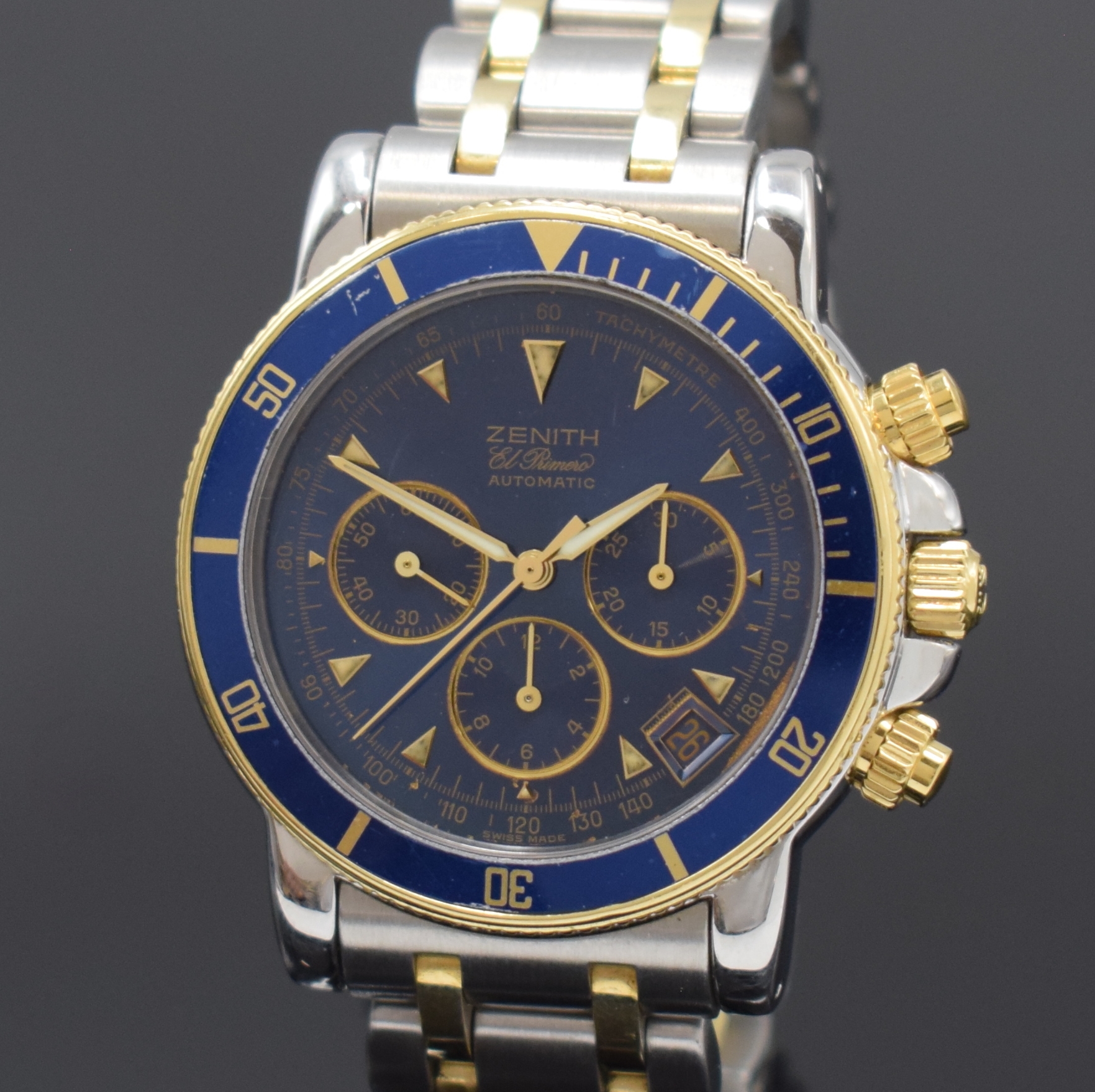 Detail a: ZENITH Armbandchronograph El Primero Rainbow Referenz 41-0370-400, Schweiz um 1992, Automatik, Edelstahl/Gold komb. inkl. orig. Gliederband m. dopp. ...