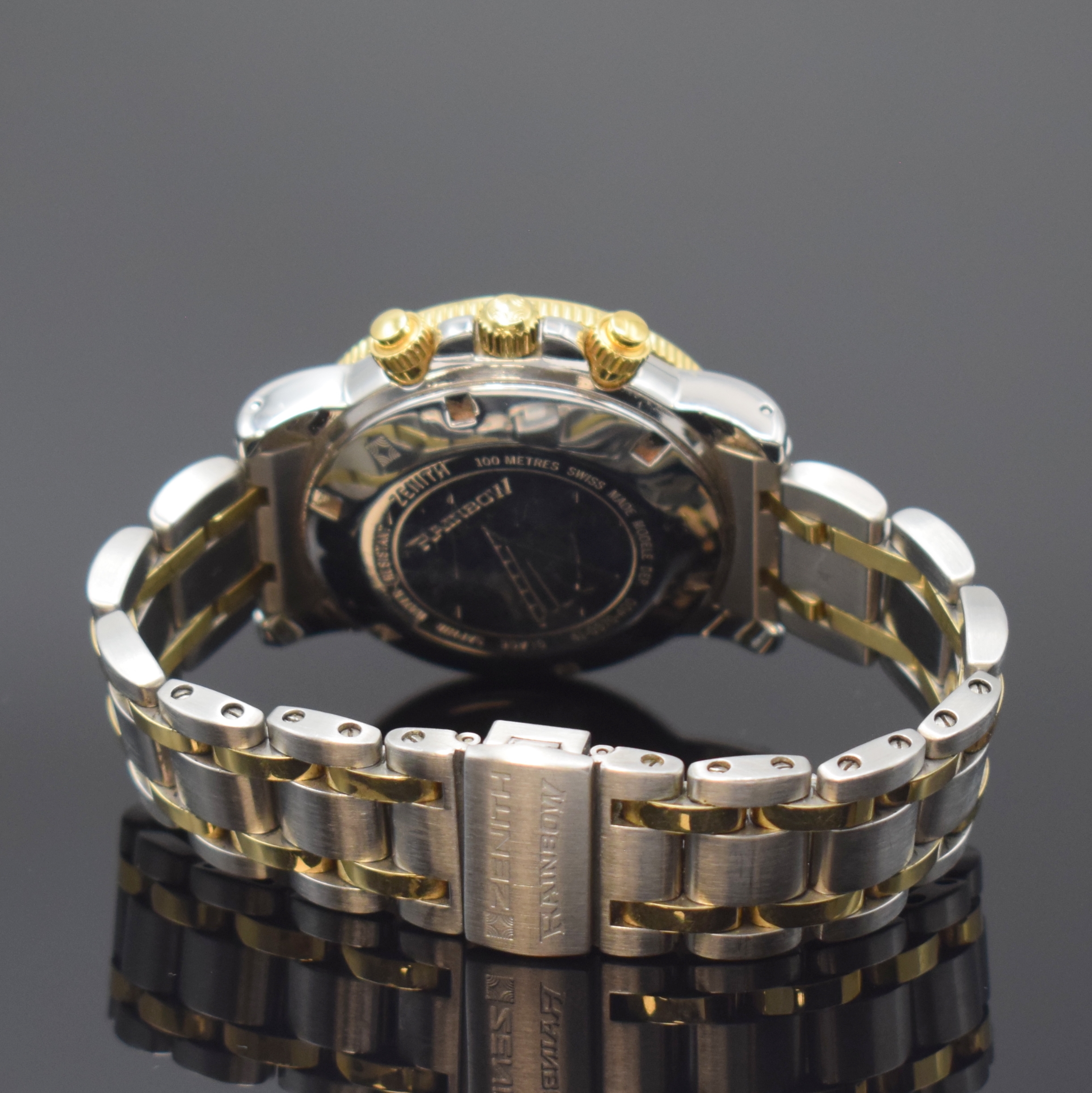 Detail b: ZENITH Armbandchronograph El Primero Rainbow Referenz 41-0370-400, Schweiz um 1992, Automatik, Edelstahl/Gold komb. inkl. orig. Gliederband m. dopp. ...