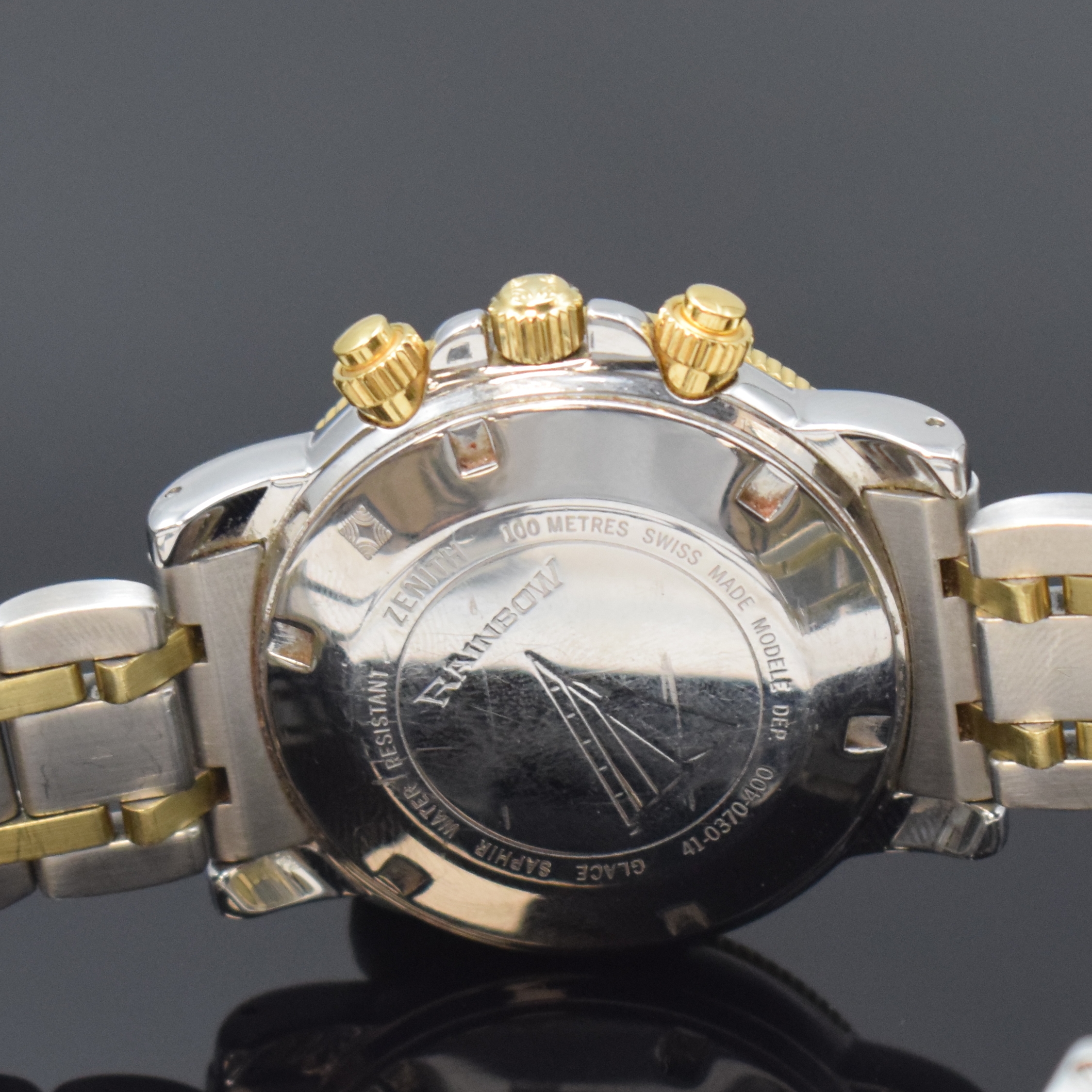 Detail d: ZENITH Armbandchronograph El Primero Rainbow Referenz 41-0370-400, Schweiz um 1992, Automatik, Edelstahl/Gold komb. inkl. orig. Gliederband m. dopp. ...